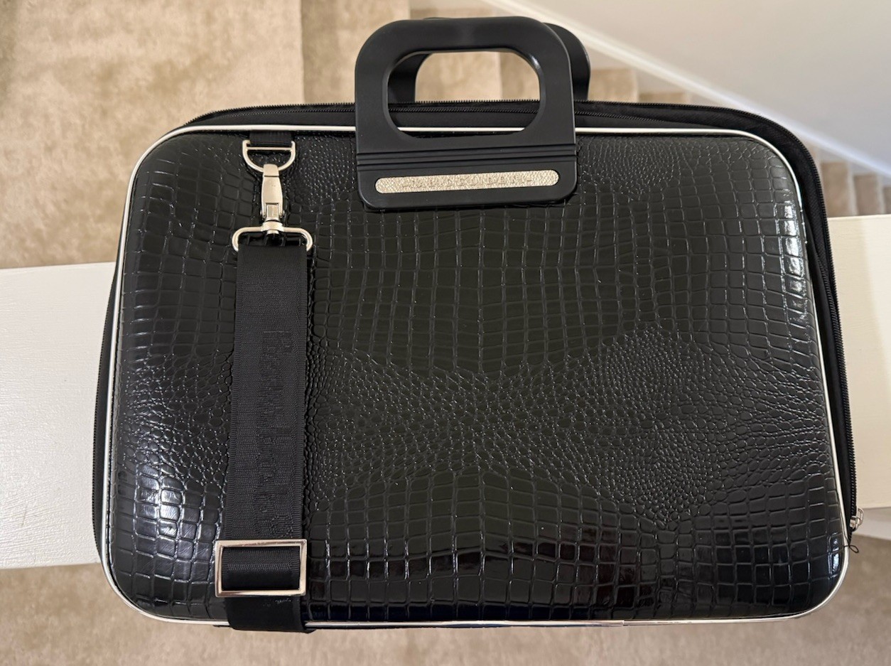 Bombata Fabio Guidoni Black Croc Laptop Case Briefcase Bag Strap Italian Design