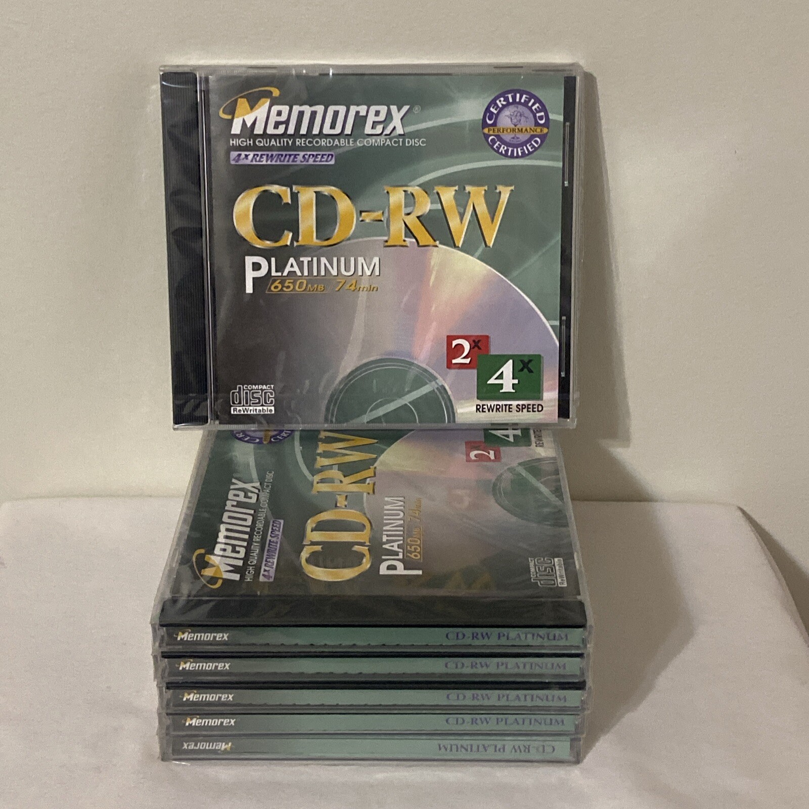 6 Memorex High Quality Recordable Compact Disc Cd-Rw Platinum 650mb/74 Min 1999