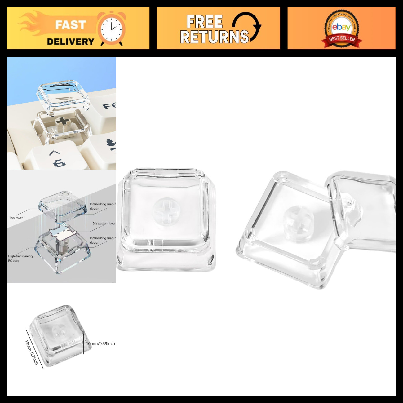 20Pcs Double-Layer Transparent Keycaps, Custom DIY Blank Covers for Mechanical K
