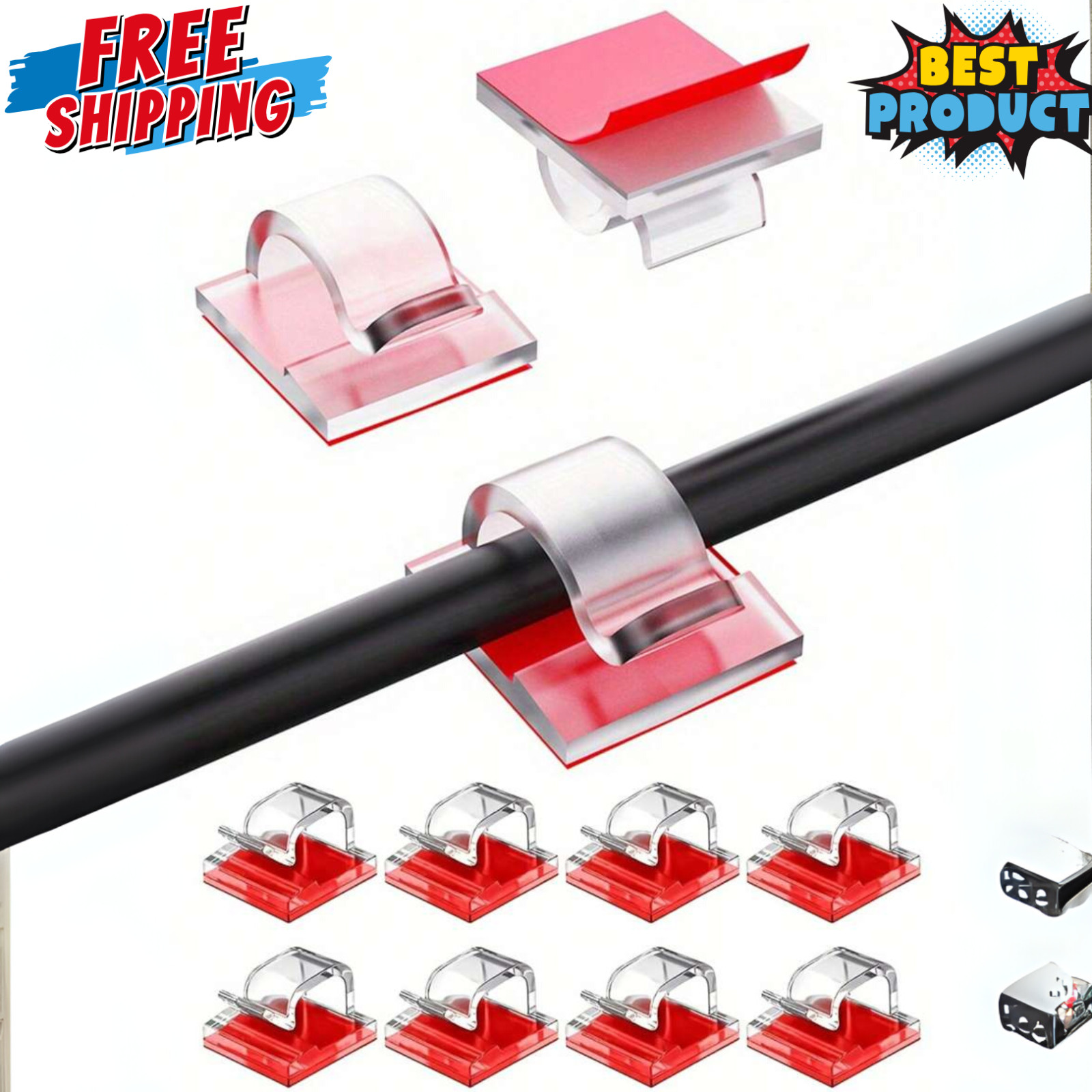 Cable Clips 30pcs Self-Adhesive Cord Holder Fairy Light Wire Organiser Hooks