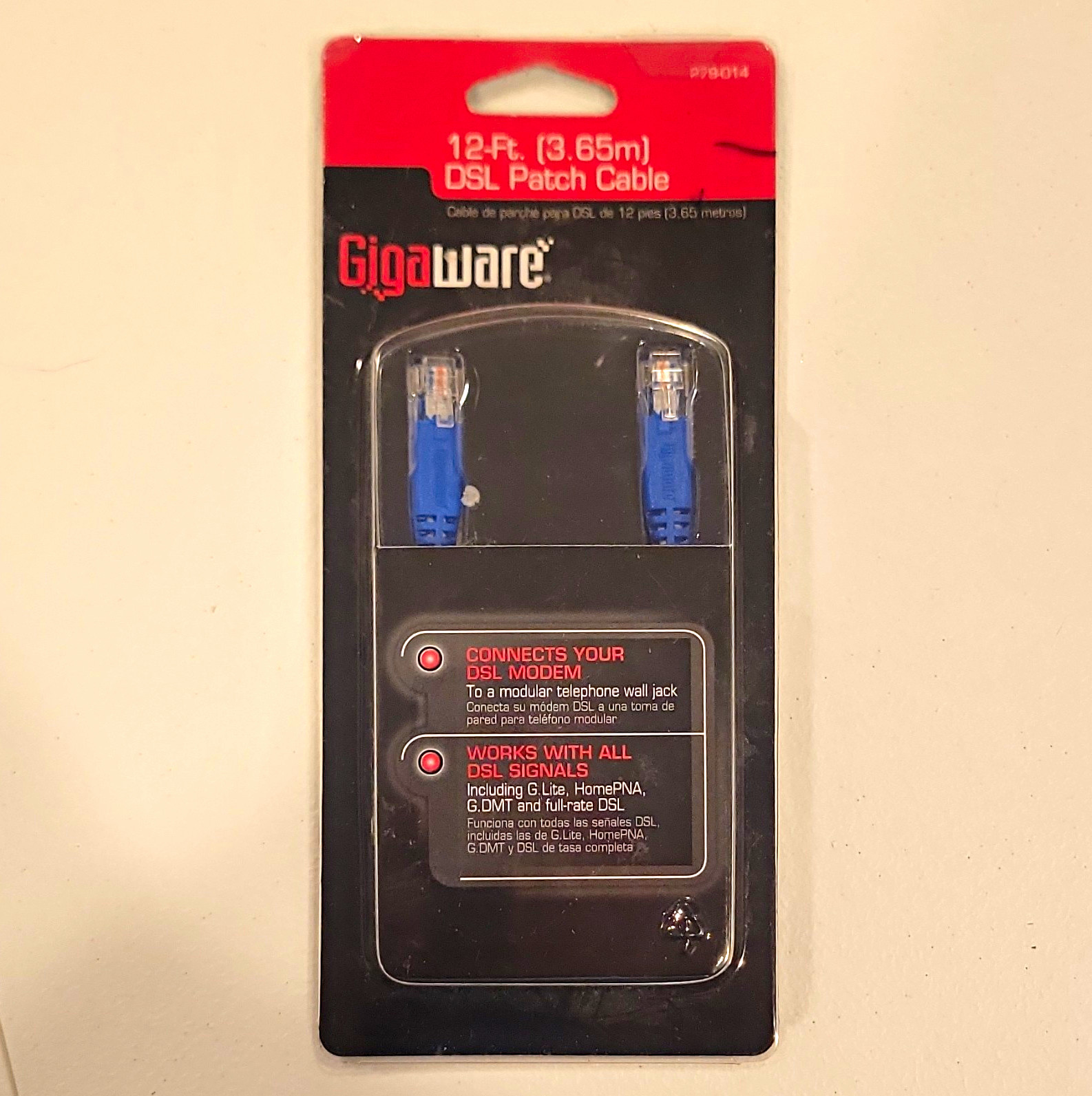Gigaware 12ft DSL Patch Cable Gold Plated RJ-14 to RJ-14 Blue 279014
