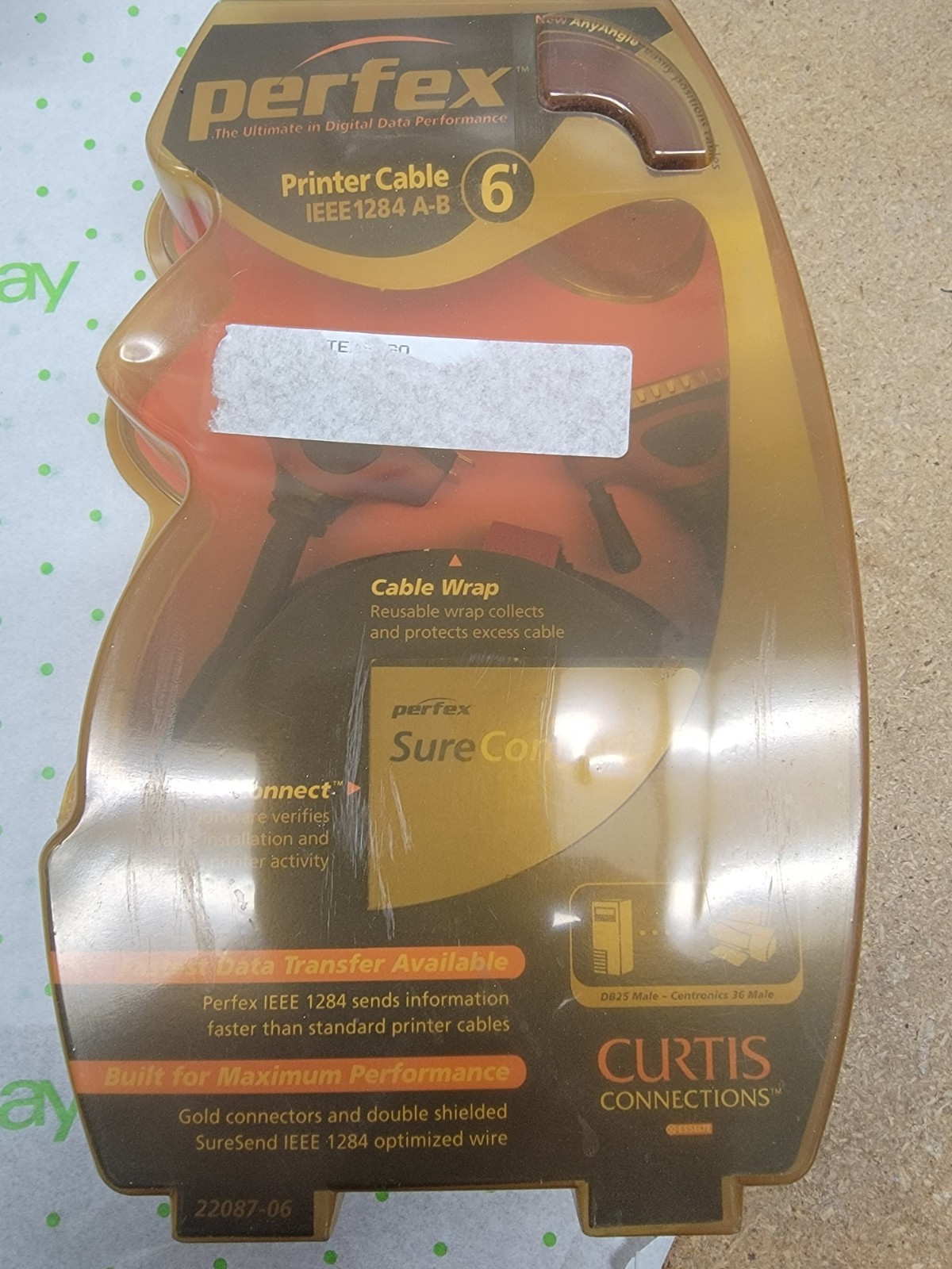 Perfex 6’ Printer  Cable W/ Cable Wrap, New In Package And Curtis Connections