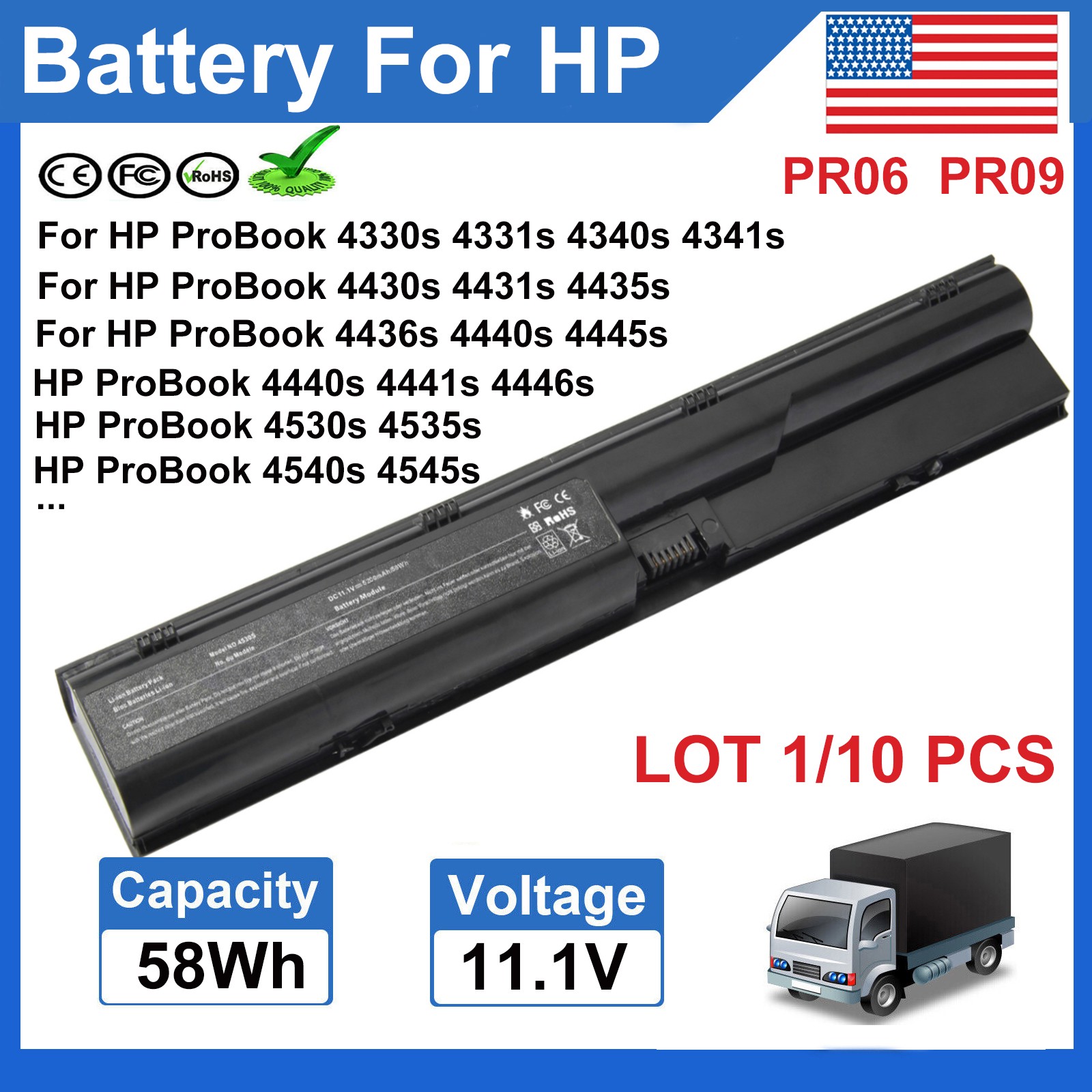 ✅LOT PR06 PR09 Battery For HP ProBook 4430s 4530s 4535s 4540s 4545s 4435s 4440s