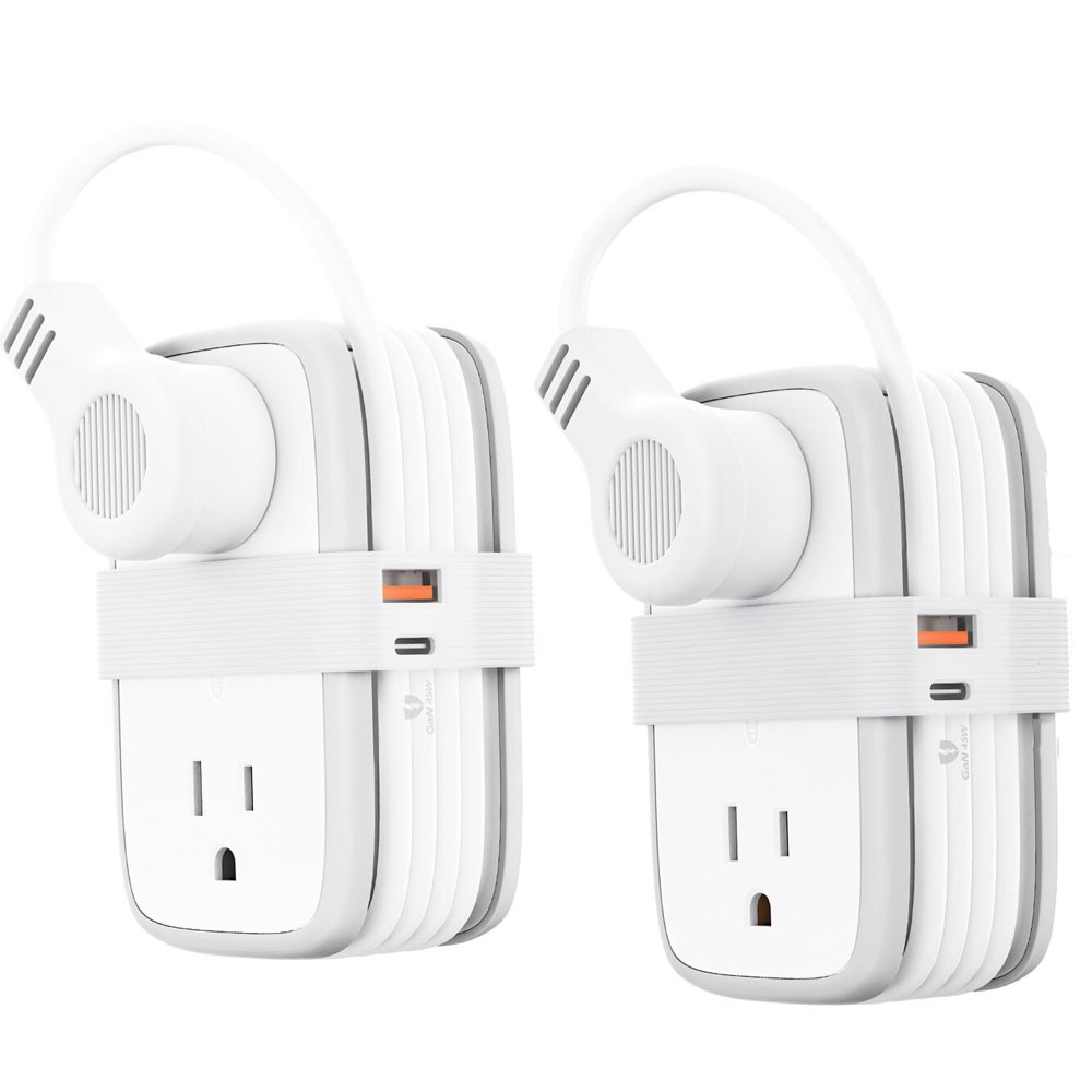 2 Pcs Travel Power Strip Bar GaN 45 W USB C Ports 4 Outlets 2 USB Port 4ft Cord