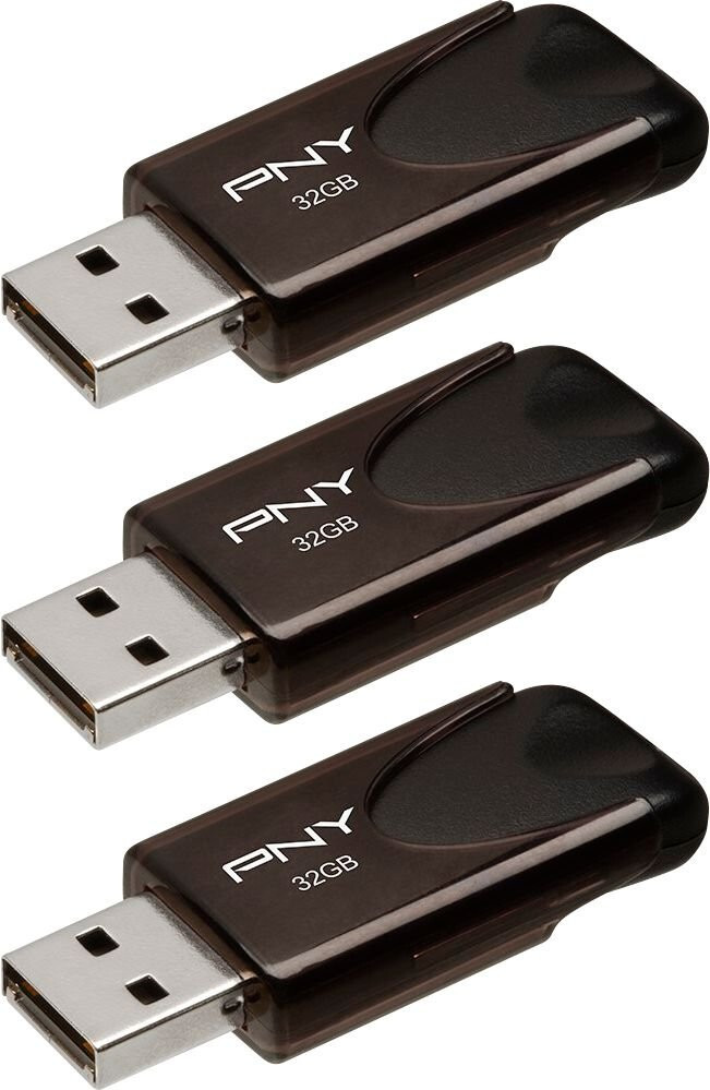 New PNY 32GB Attaché Pack of 3 USB 2.0 Flash Thumb Memory Sticks Pen Drives