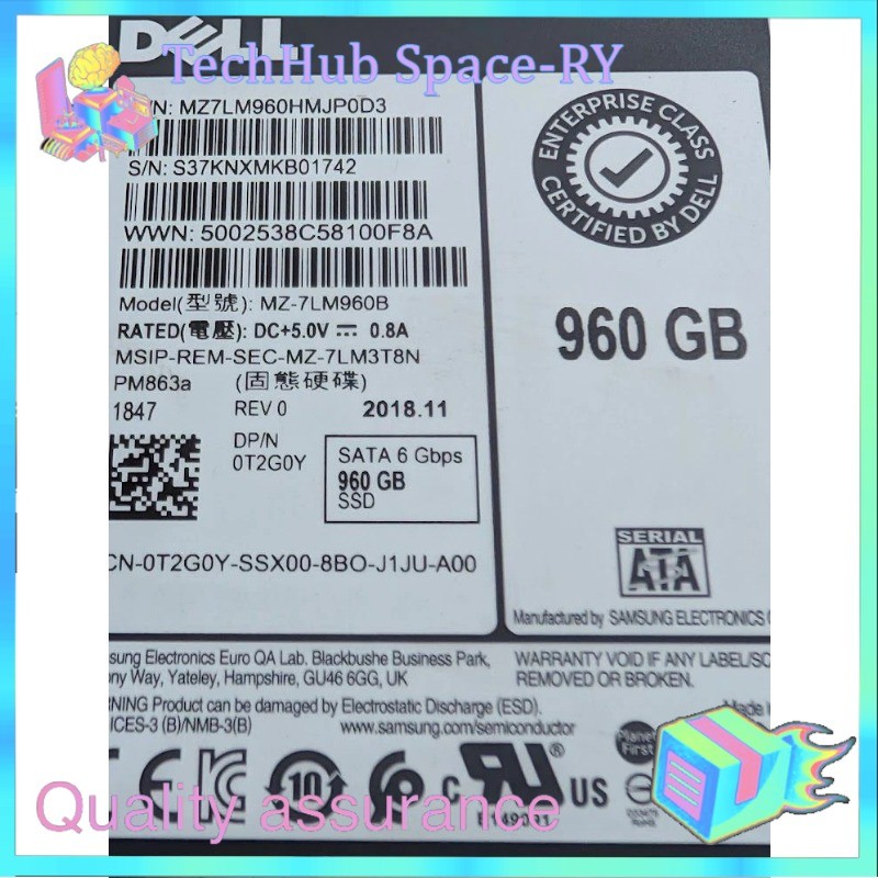 New DELL/Samsung 960GB 3.5" SATA 6Gb/s PowerEdge T350 T560 R640 R750 Server SSD