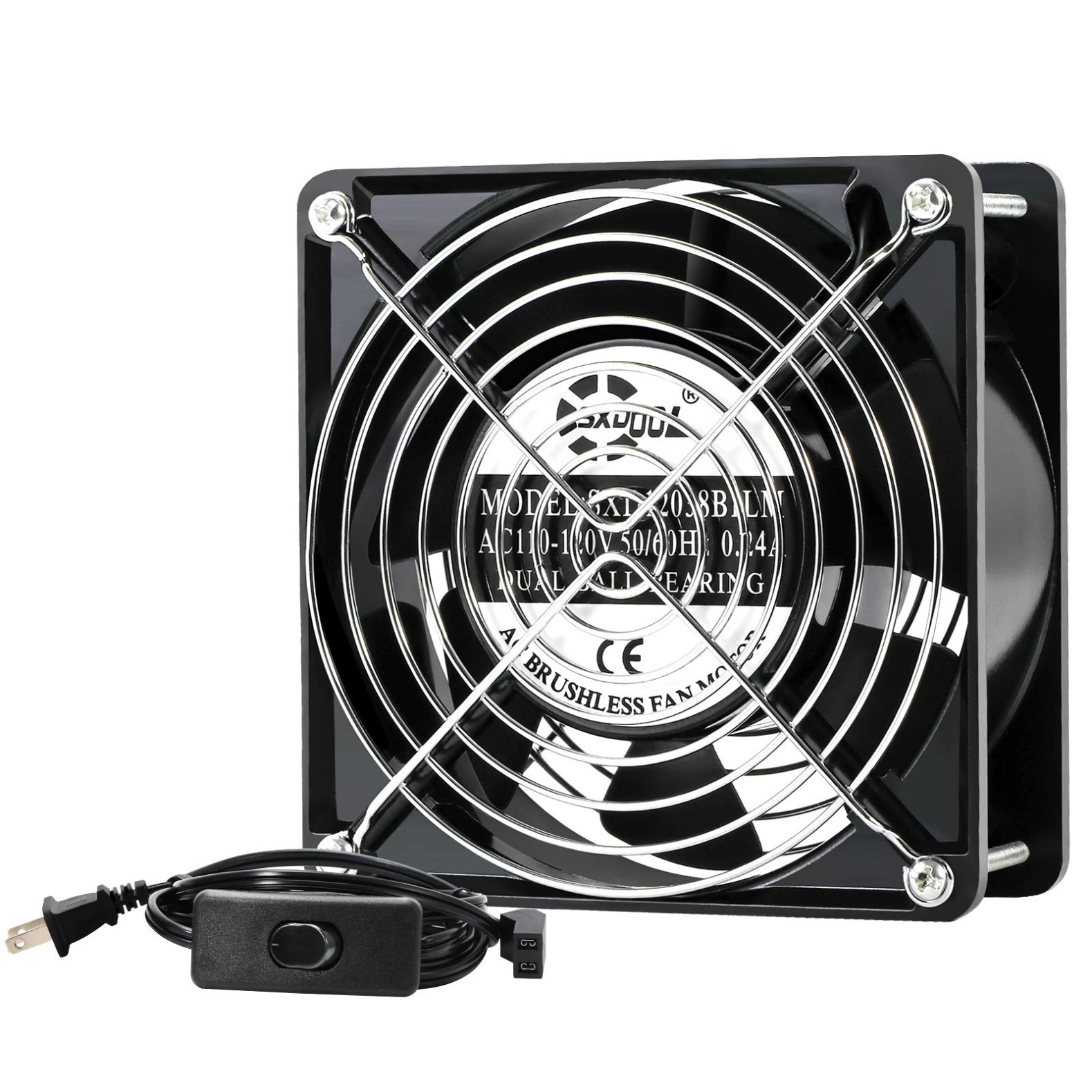 SXDOOL AXIAL Cooling Fan 12cm, AC 115V 120V 120mm x 38mm High Speed CFM with Swi