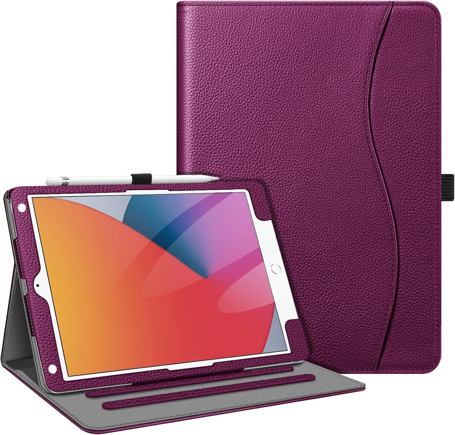 Multi-Angle Viewing Case for 10.2 Inch iPad 9th/8th/7th Gen - Purple Vegan Leath