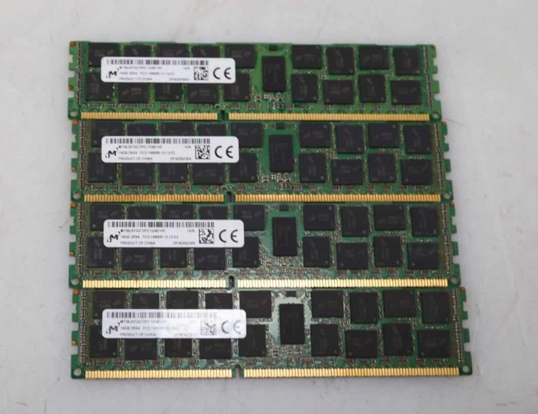 Lot 4x 16GB (64GB) Micron MT36JSF2G72PZ-1G9E1HF 1866MHz DDR3 RDIMM Server RAM