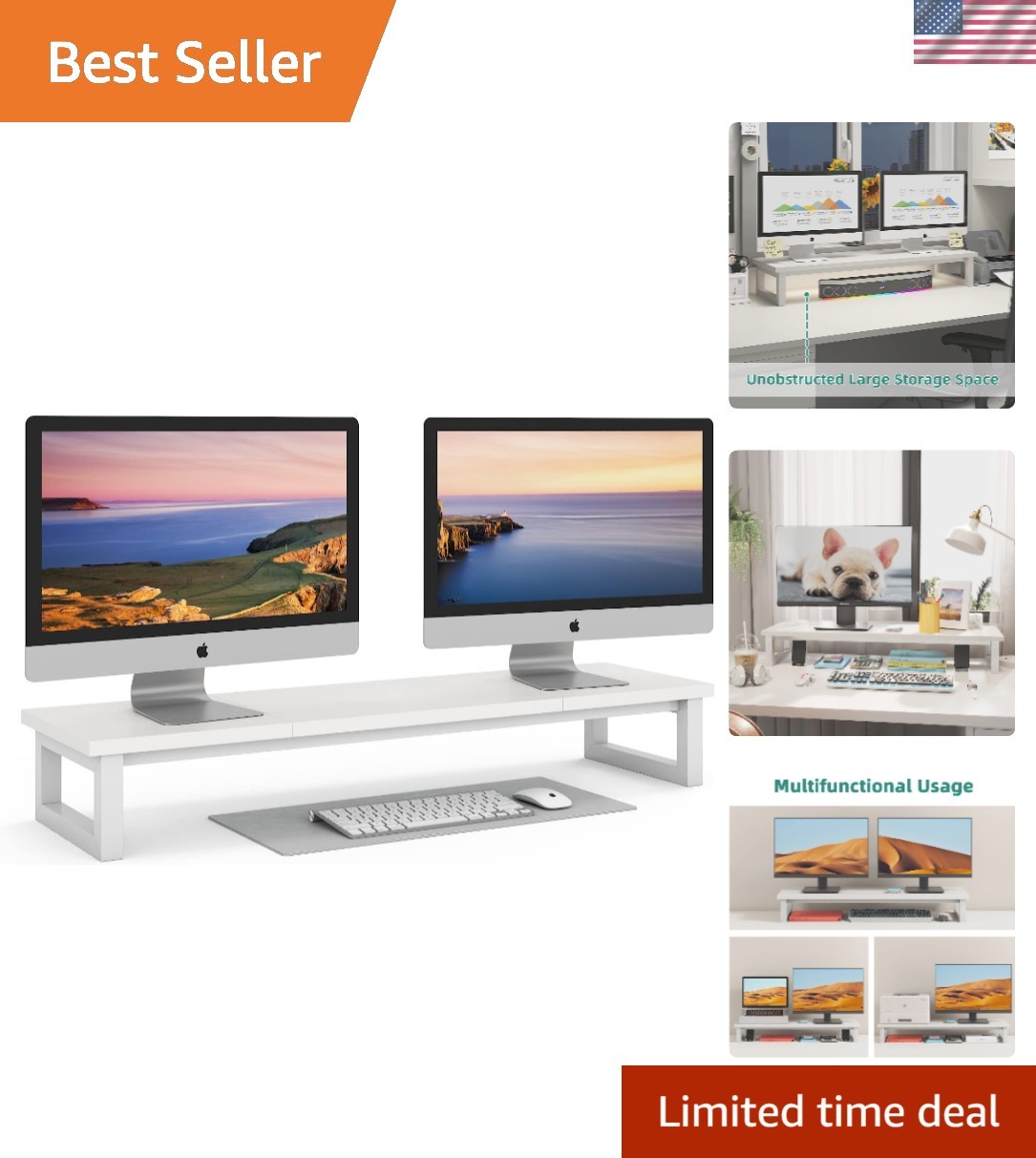 Elegant 39-Inch Dual Monitor Stand Riser for Ergonomic and Organized Workspaces