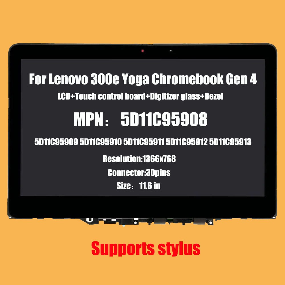 For Lenovo 300e Yoga Chromebook Gen 4 LCD Screen Touch Digitizer 5D11C95908 US