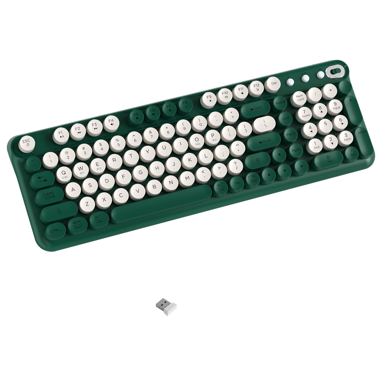 Green Full Size Retro Typewriter 2.4GHz Bluetooth Wireless Keyboard 1 PCS