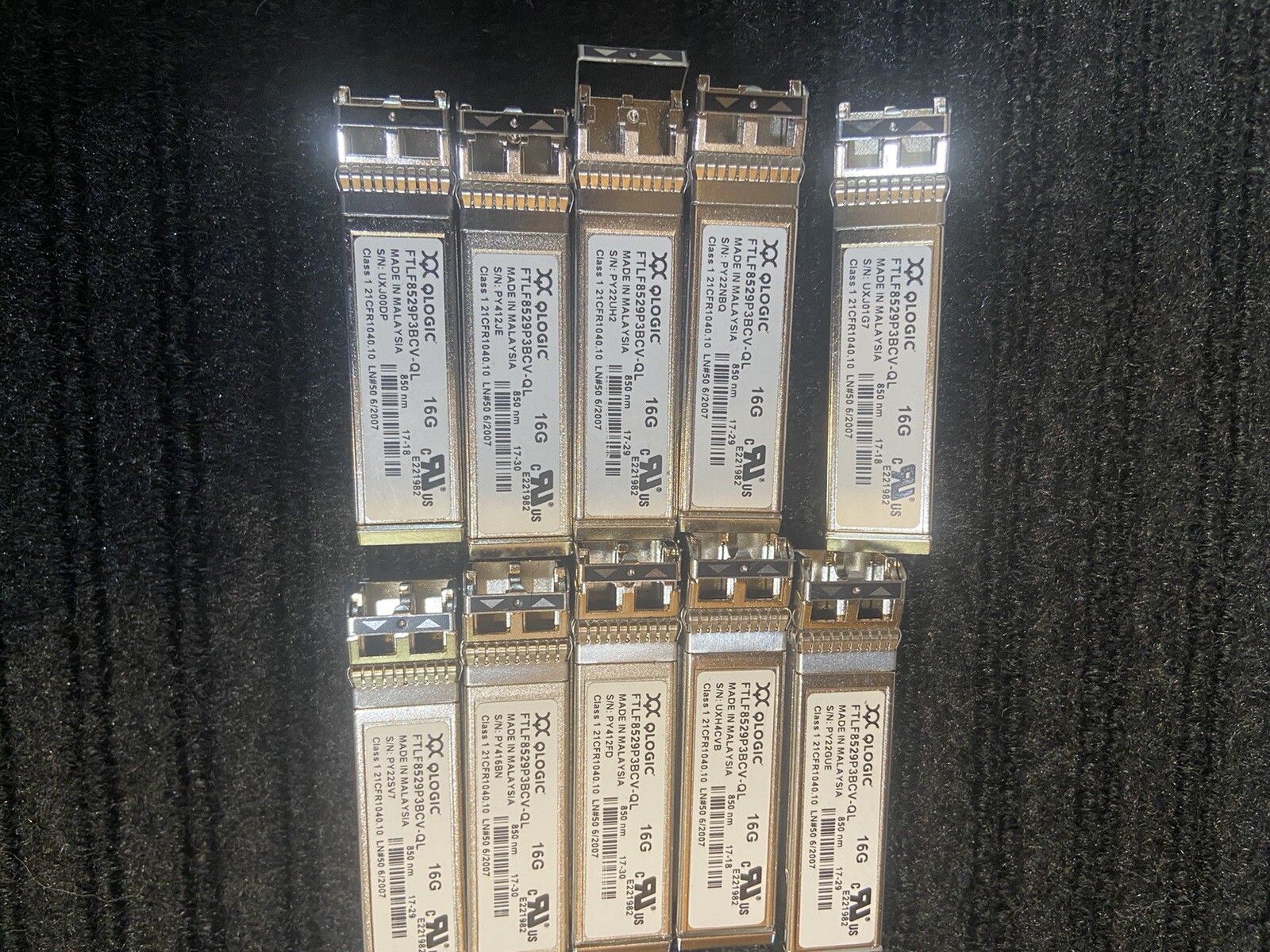 Lot of (10) QLogic FTLF8529P3BCV-QL 16GB Fiber Channel 850nm SFP+ Transceivers