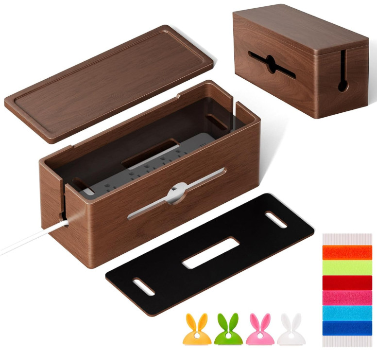 Caja Organizadora Cables Madera Grande Doble Capa para Oficina y Hogar, Nuevo