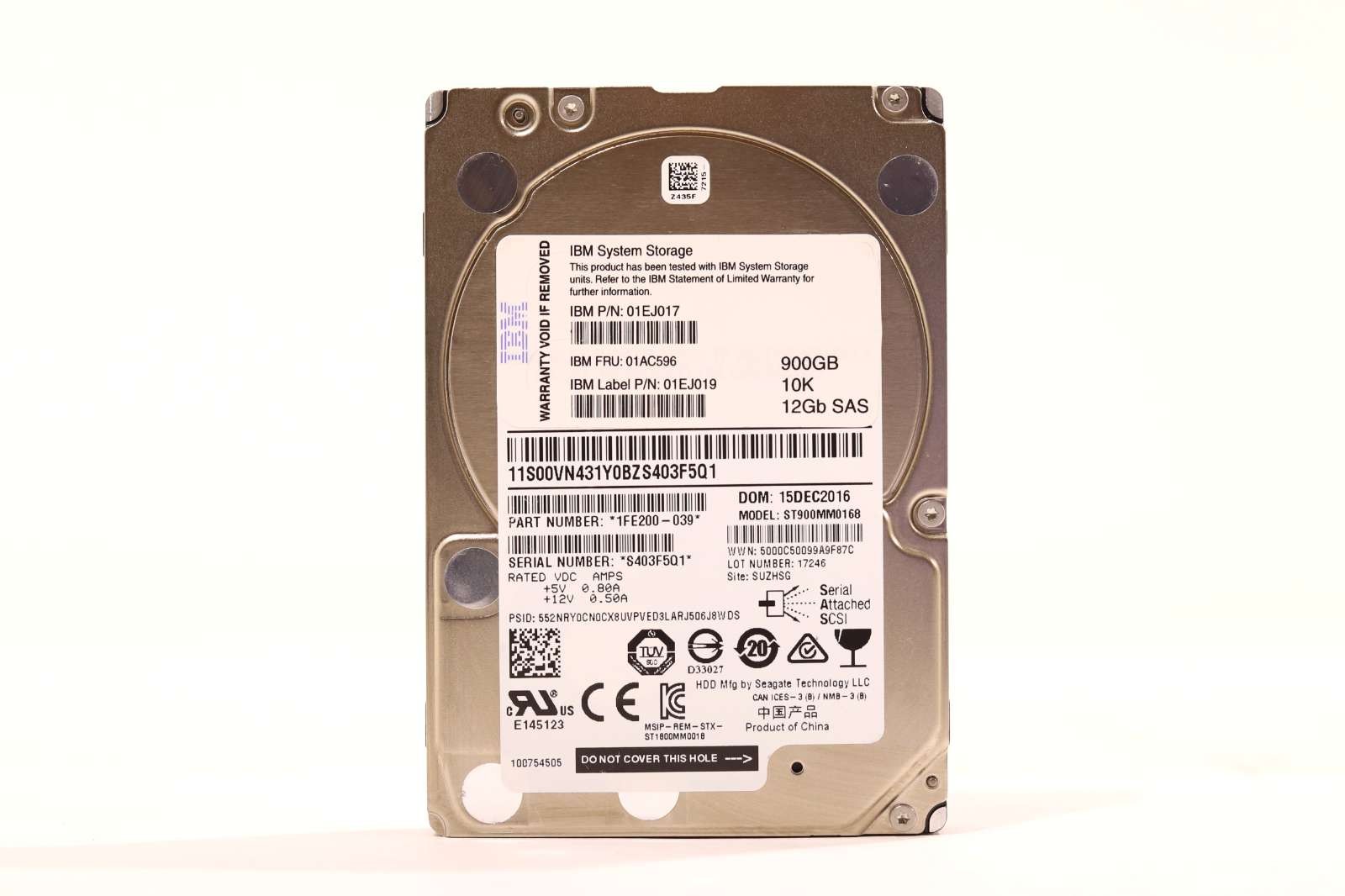 IBM ST900MM0168 900GB 2.5" 12Gb/s 10K SAS Hard Drive FRU P/N: 01EJ019 Tested