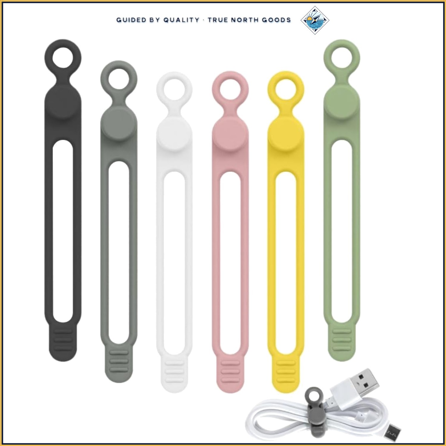 Elastic Cable Management Ties - 6 Durable Silicone Organizers for Home Office