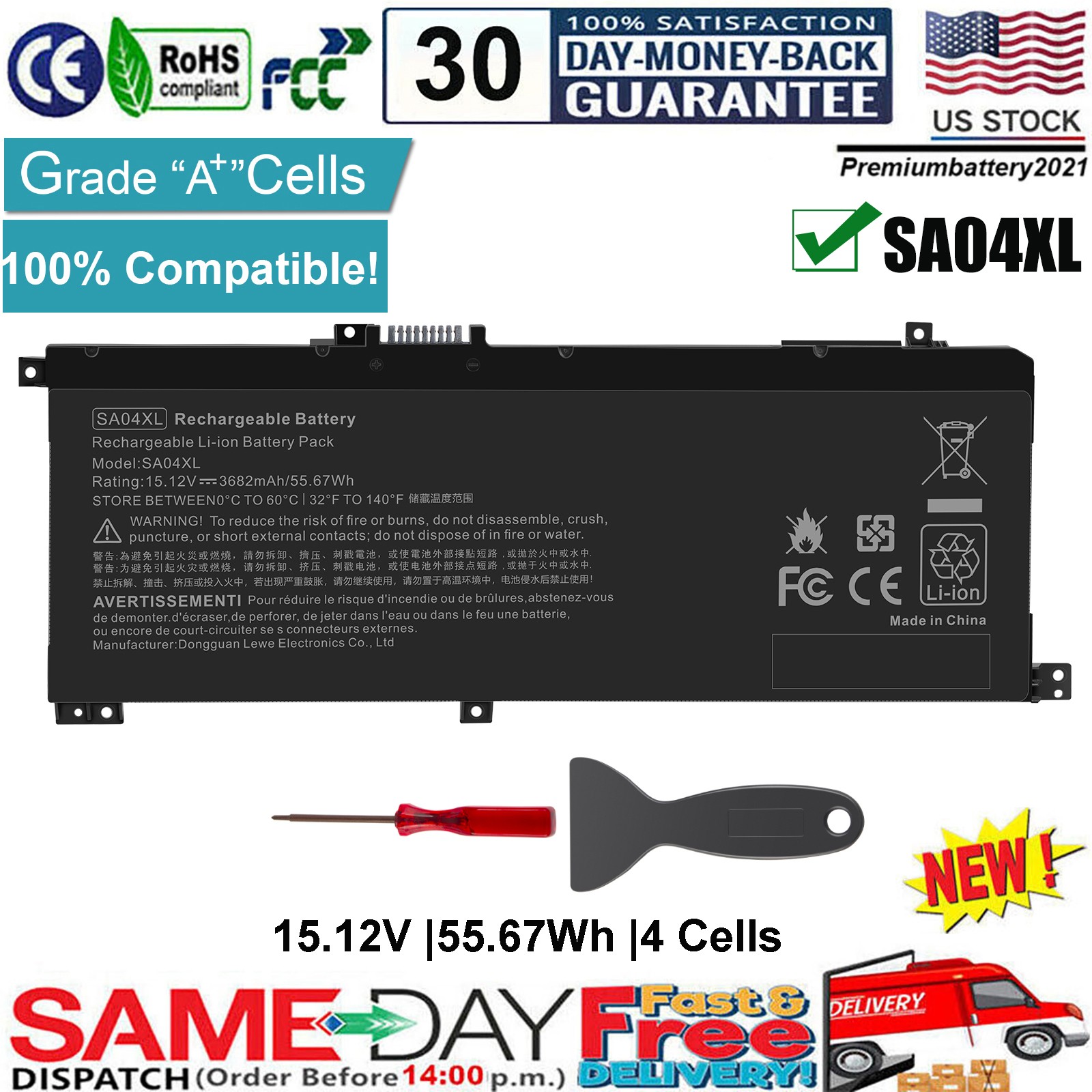 15.12V For HP ENVY X360 15-DR Series SA04XL L43248-AC2 L43267-005 Laptop Battery