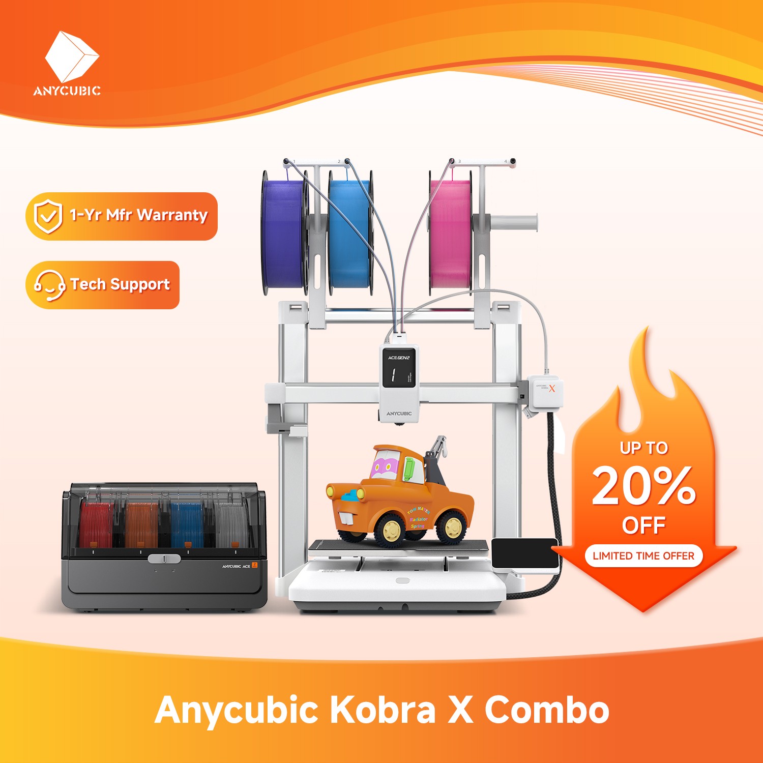 【NEVER USED】ANYCUBIC Kobra X Combo 3D Printer 7 Color Printing Soft & Hard