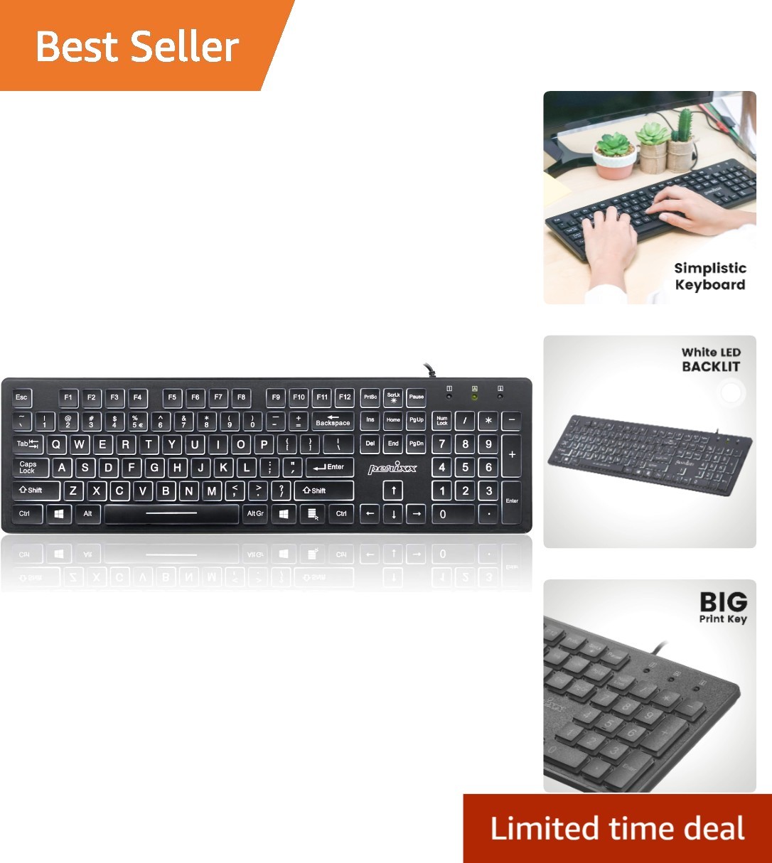 Durable Wired Keyboard with Bright White Backlight and Easy Read Keys