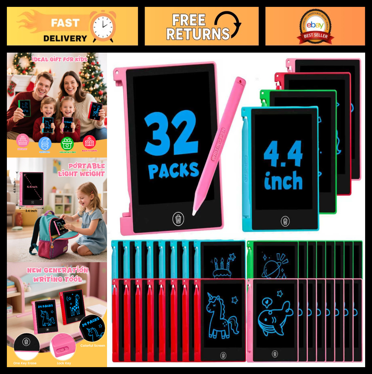 32 Pack Mini LCD Writing Tablets 4.4" - Erasable Doodle Boards for Kids, Party F