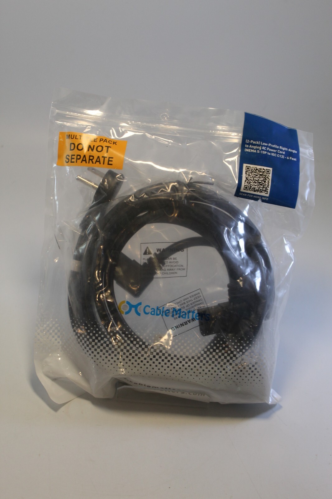 Cable Matters 2 x Low-Profile 16 AWG to Angled AC Power Cords 6 Feet Long