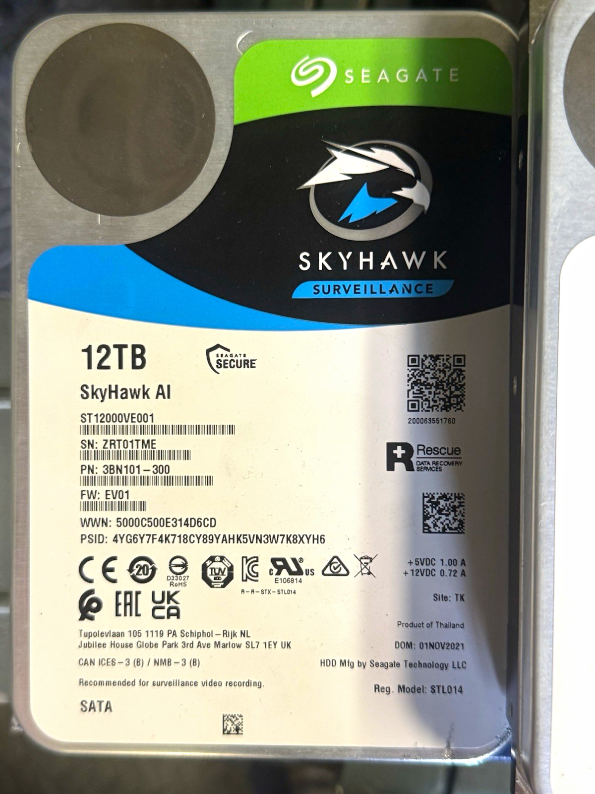 Seagate SkyHawk AI 12TB 3.5" SATA III 7200RPM Surveillance HDD ST12000VE001