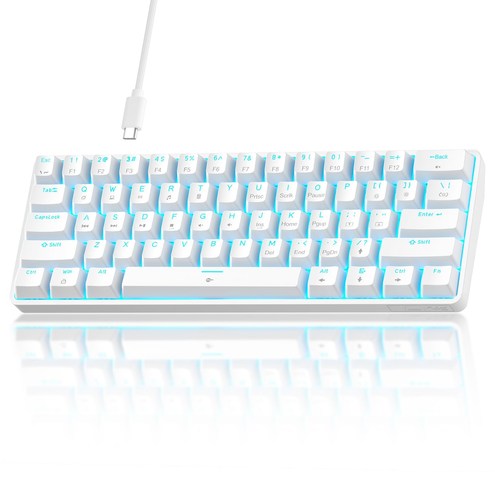 TMKB 60% Mechanical Gaming Keyboard, Red Linear Switch, Wired, White
