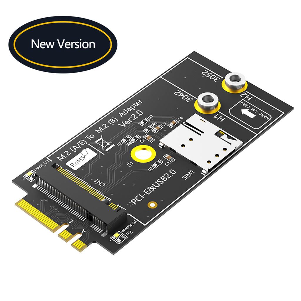 M.2 Key B to A+E Adapter Card with NANO SIM Card Slot for 3G/4G/5G LTE Module
