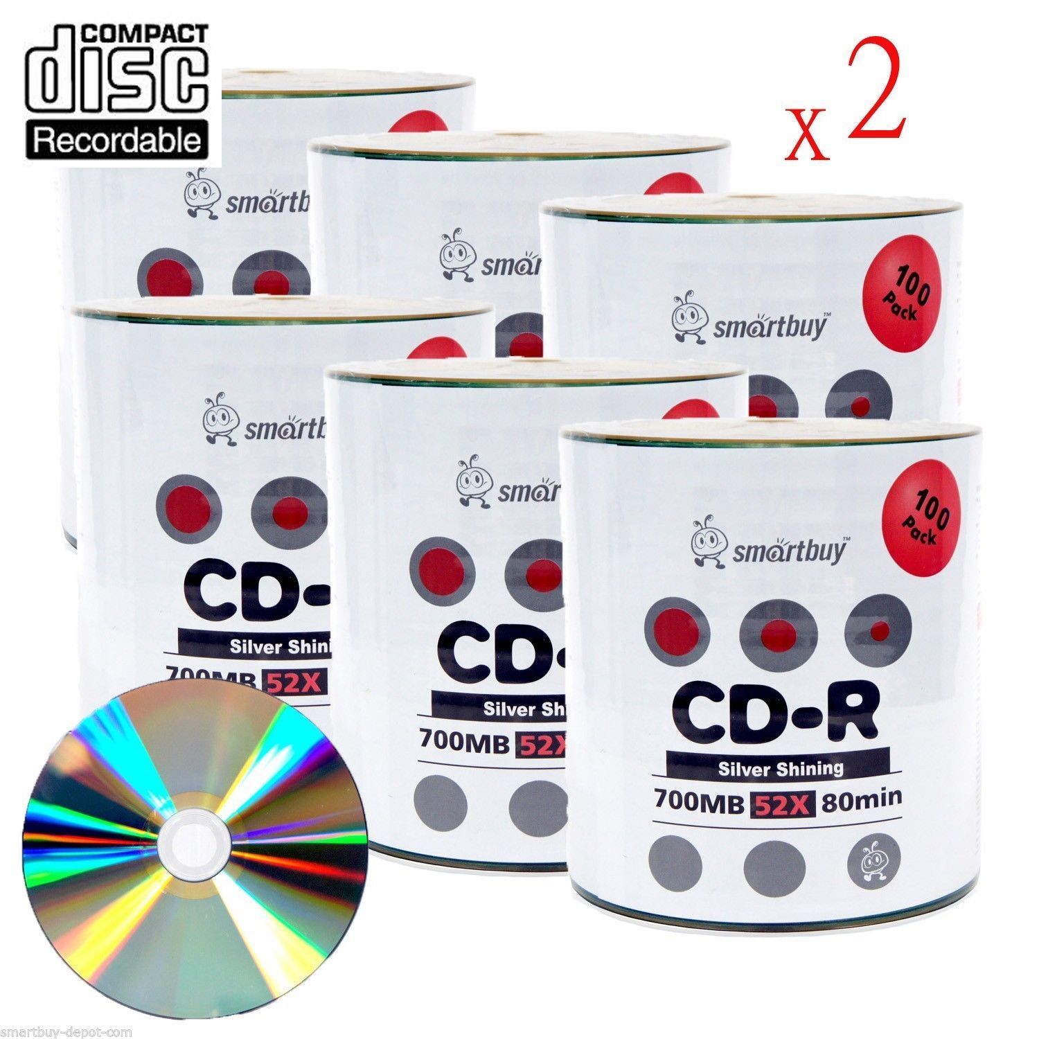 1200 Smartbuy Blank CD-R 52X 700MB/80Min Shiny Silver Surface Record Media Disc