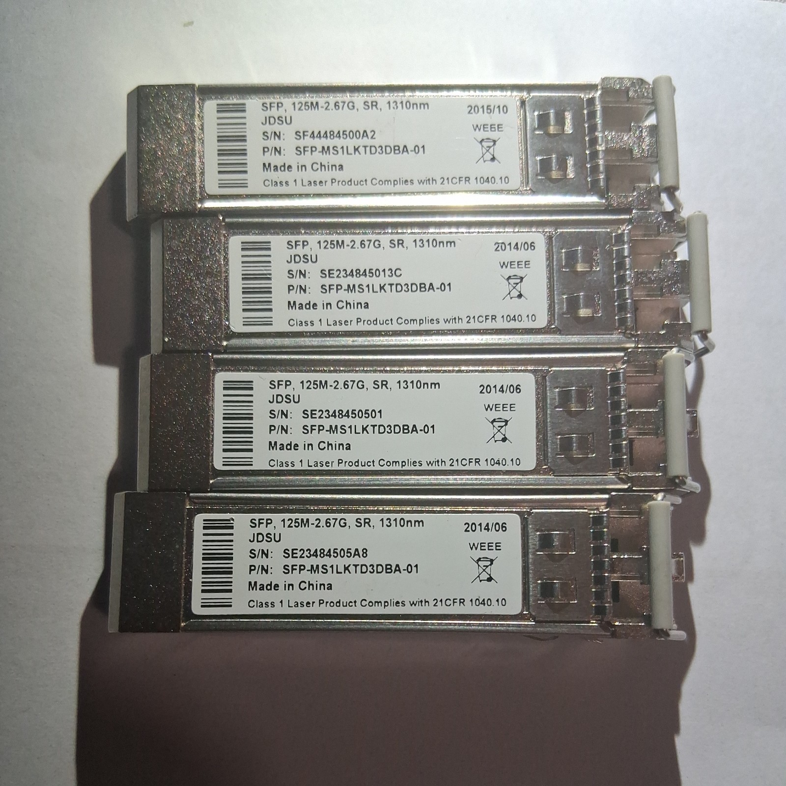 LOT OF 4 JDSU 125M-2.67G, SR, 1310nm LC SFP Optical Transceiver BP3AM1MS