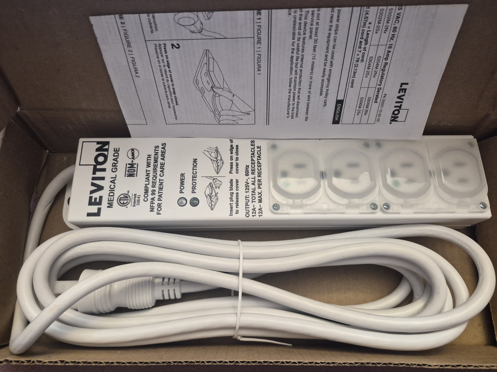 Leviton 5304M-1S5 Medical Grade Surge Protective Power Strip 15-Amp, 125-volt,