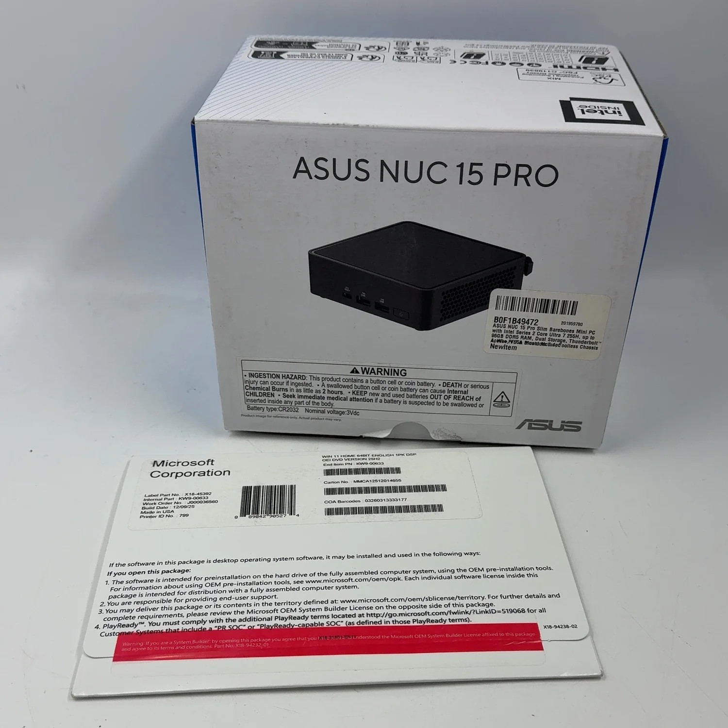 New ASUS NUC 15 Pro Slim Barebone Mini PC NUC15CRK Core Ultra 7 255H Series 2 