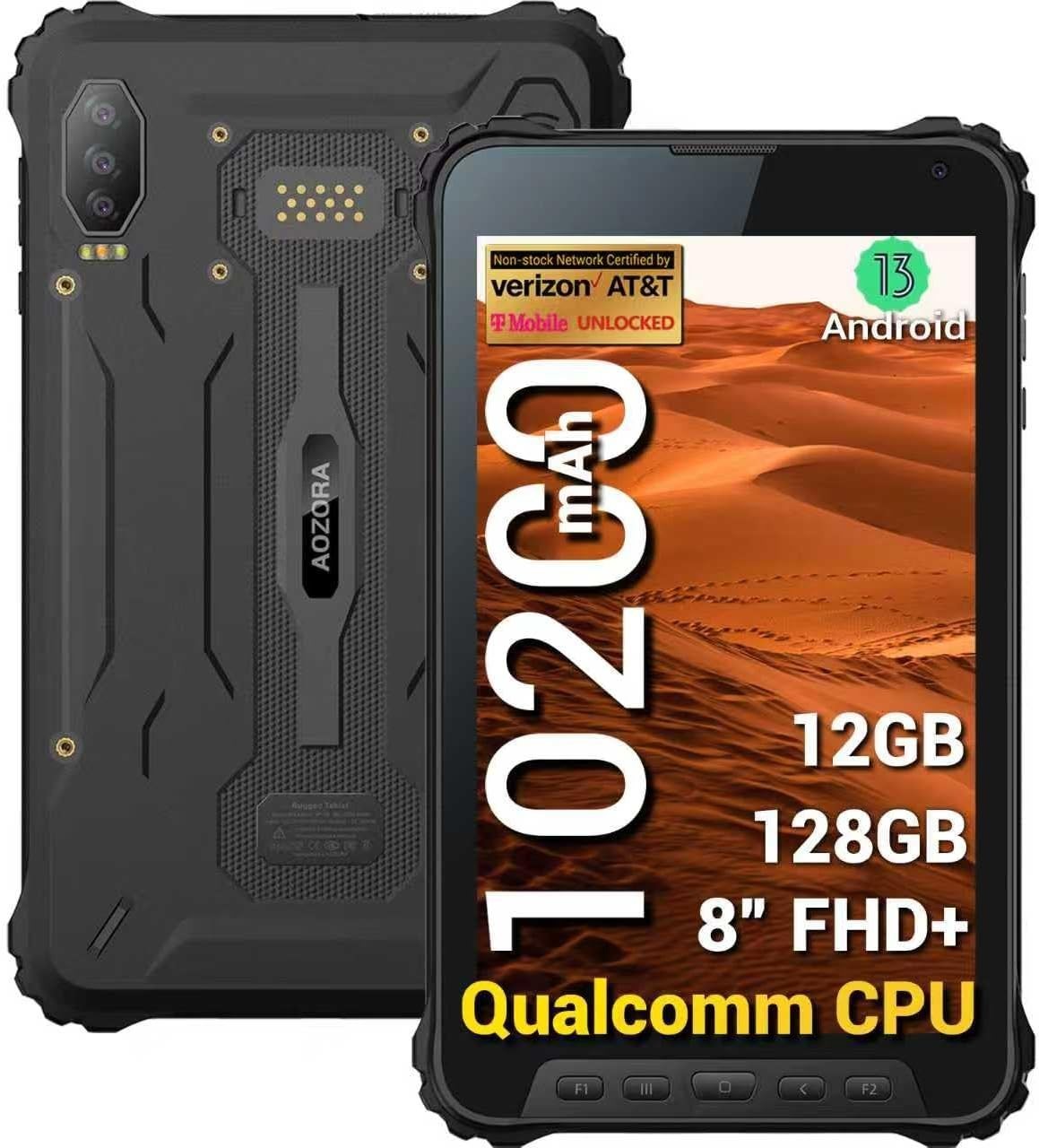8" Rugged Android Tablet FHD+ 600nits 128GB IP68 IP69K GPS NFC LTE