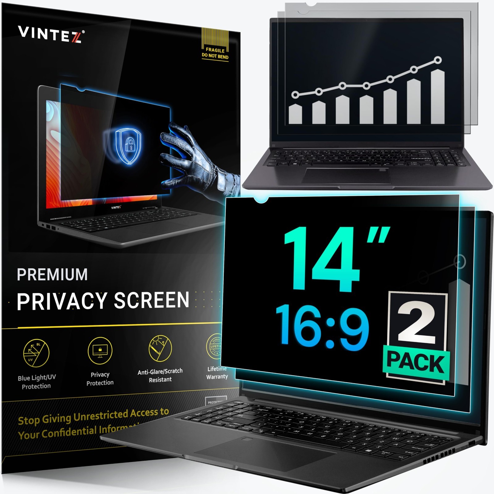 VINTEZ [2 Pack] 14 Inch 16:9 Privacy Screen for Computer Monitor and Laptop