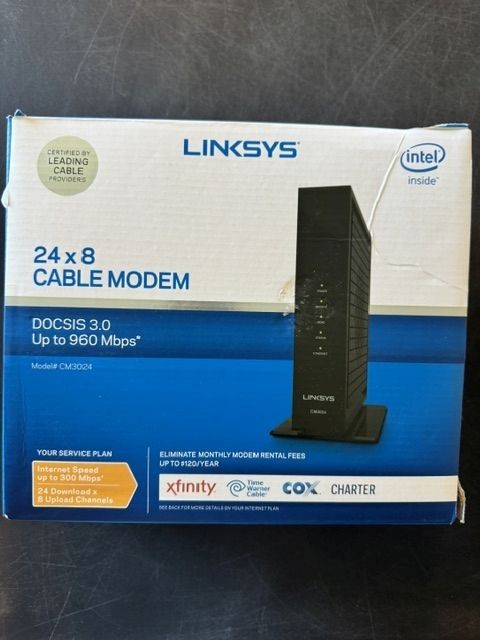 LINKSYS CM3024 High Speed DOCSIS 3.0 24x8 Cable Modem With Power Cable