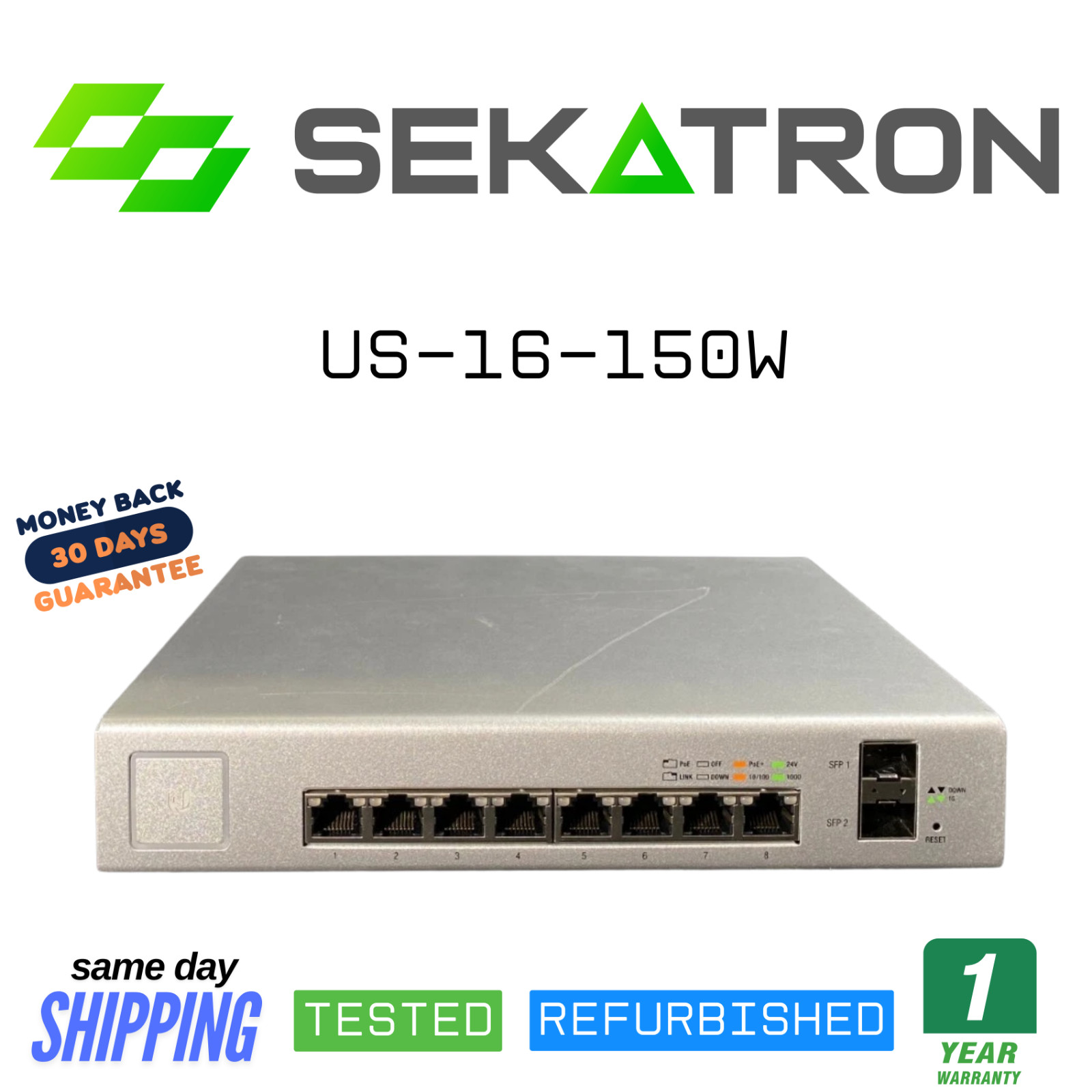 🔀 Ubiquiti UniFi US-8-150W 8× Gigabit PoE+ • 2× SFP • 150W Power Budget ⚡