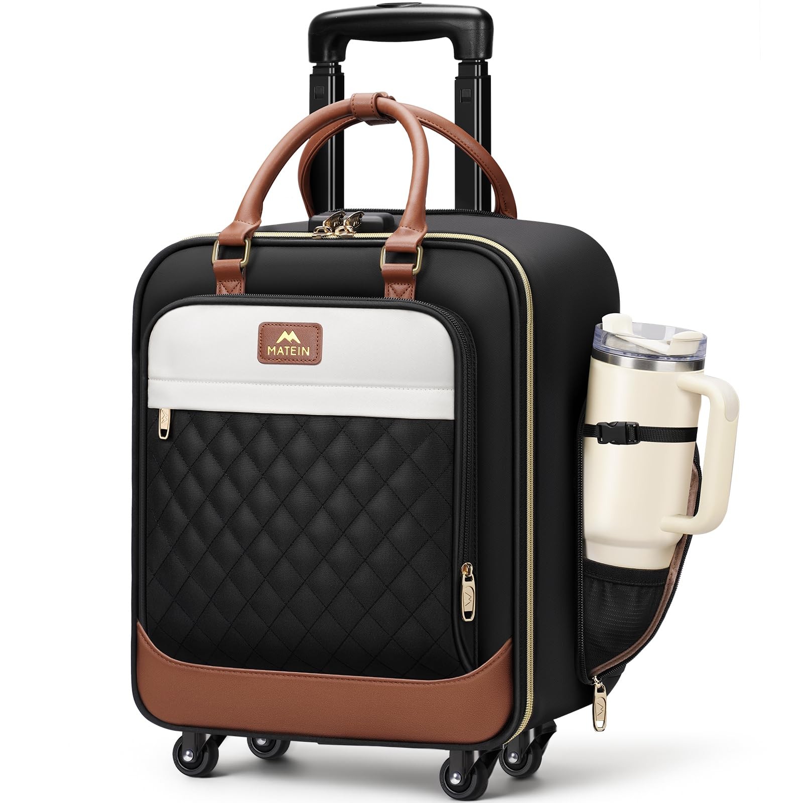 MATEIN Underseat Carry On Luggage with Wheels, 18x14x8 inches, Black Brown