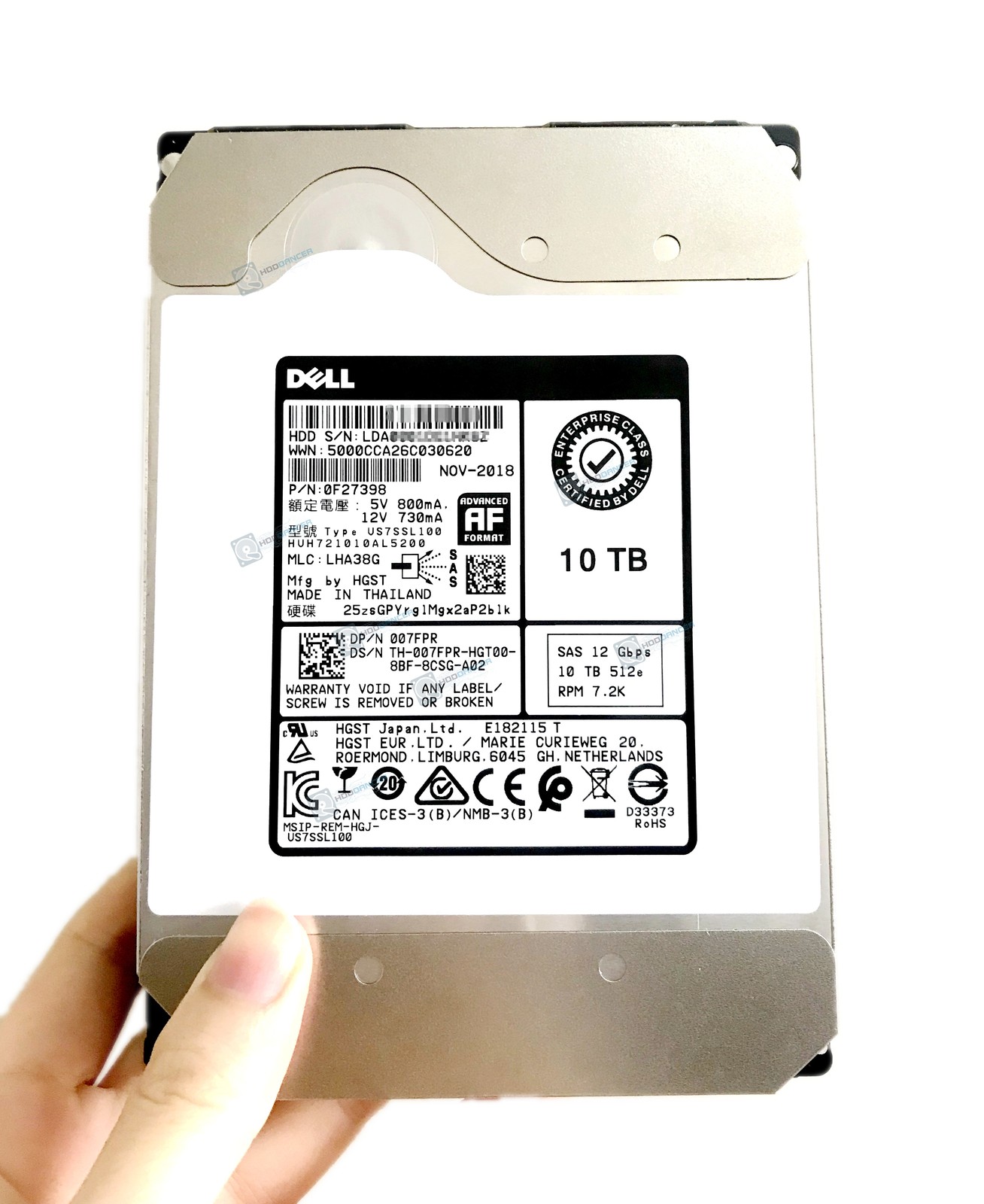 07FPR Dell HUH721010AL5200 10TB 0F27398 3.5'' 512e SAS 7.2K 12Gbps Hard Drive