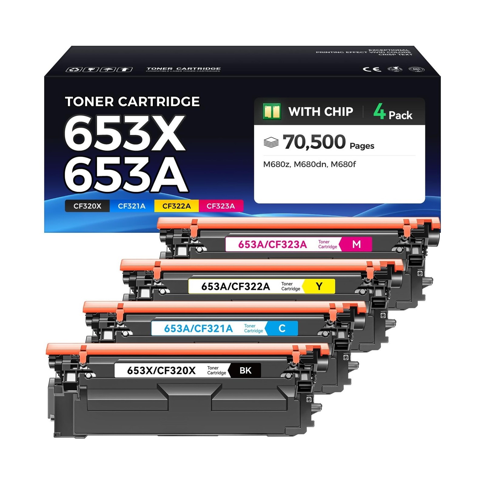653X 653A Toner Cartridge Set 4-Pack High Yield Replacement for HP 653X 653A ...