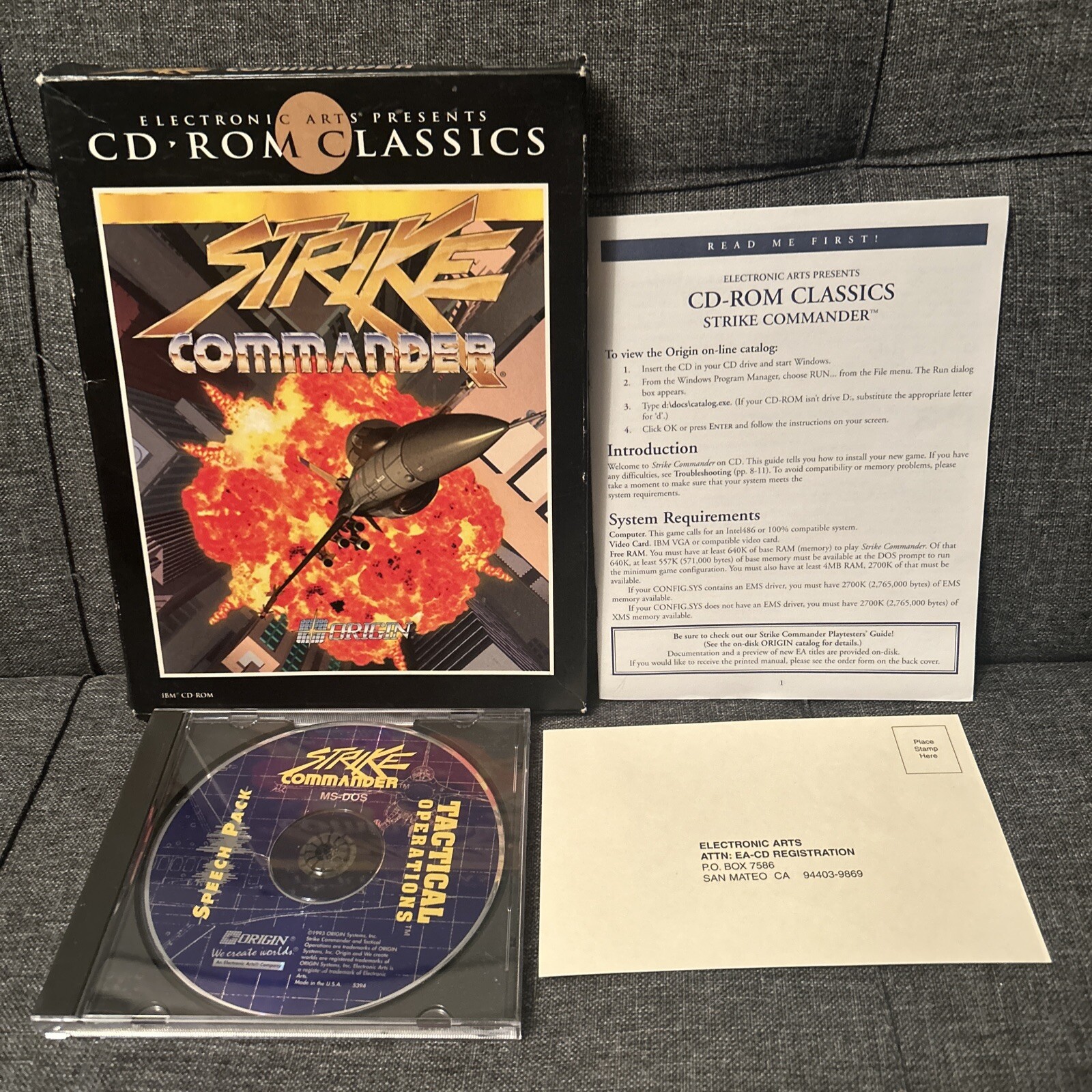 VINTAGE Strike Commander 1994 Rare EA Big Box PC Video Game Complete CD-ROM CIB
