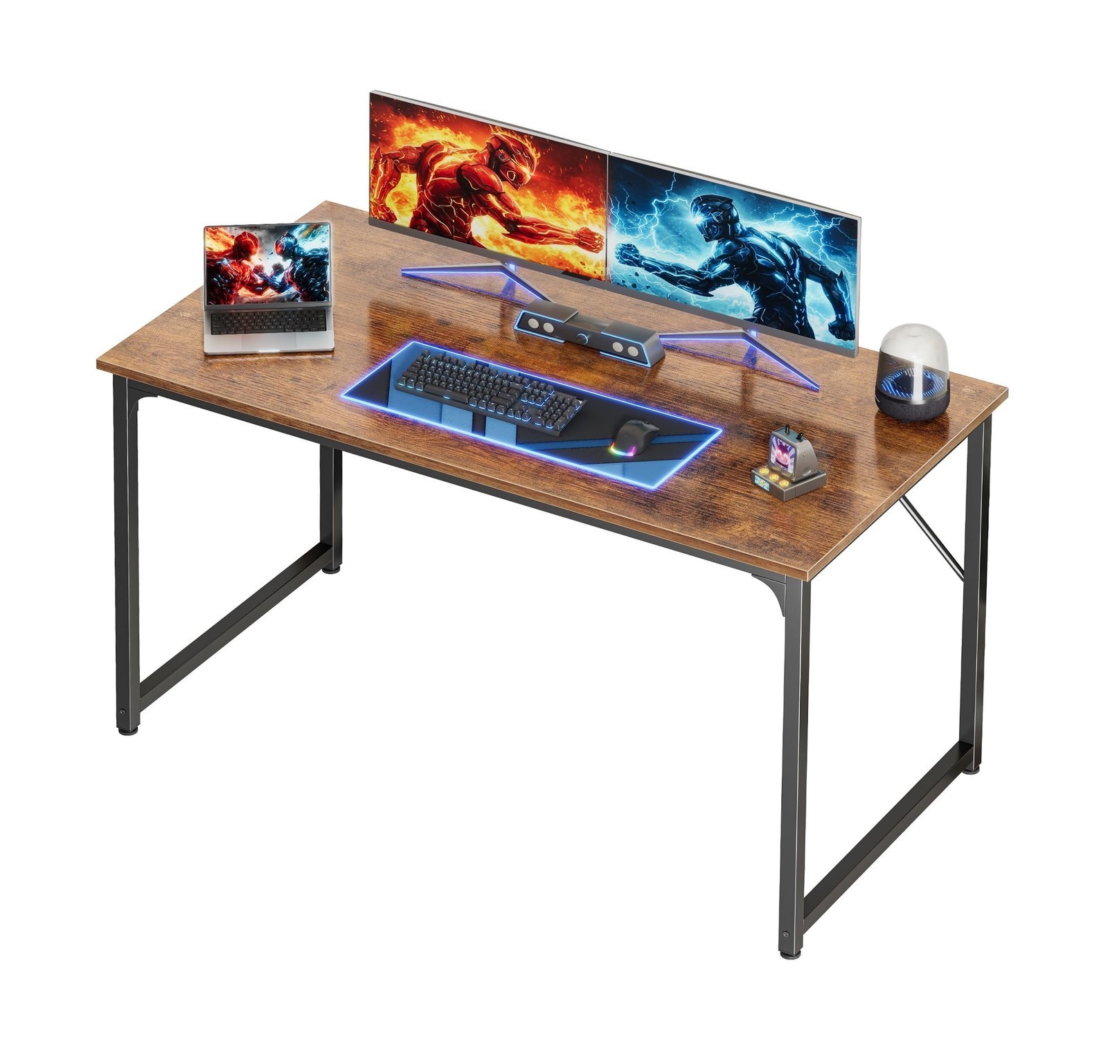 47x24 Computer Desk Deeper Desktop Gaming Office Metal Frame Rustic Brown