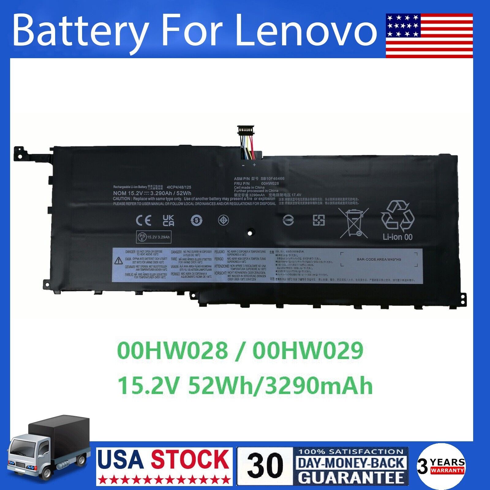 00HW028 00HW029 Laptop Battery For Lenovo ThinkPad X1 Carbon 4th Gen X1 Yoga US