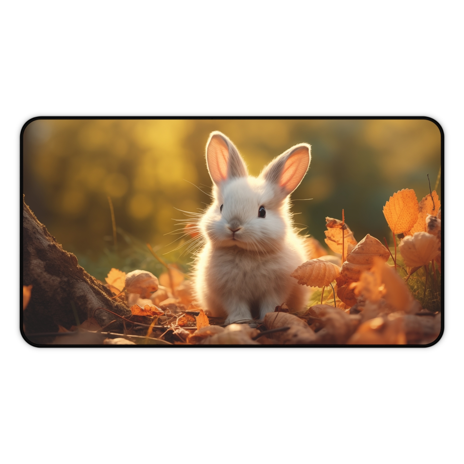 Cute Bunny Deskmat - Aesthetic Mouse Pad, Realistic Image, Autumn Design.