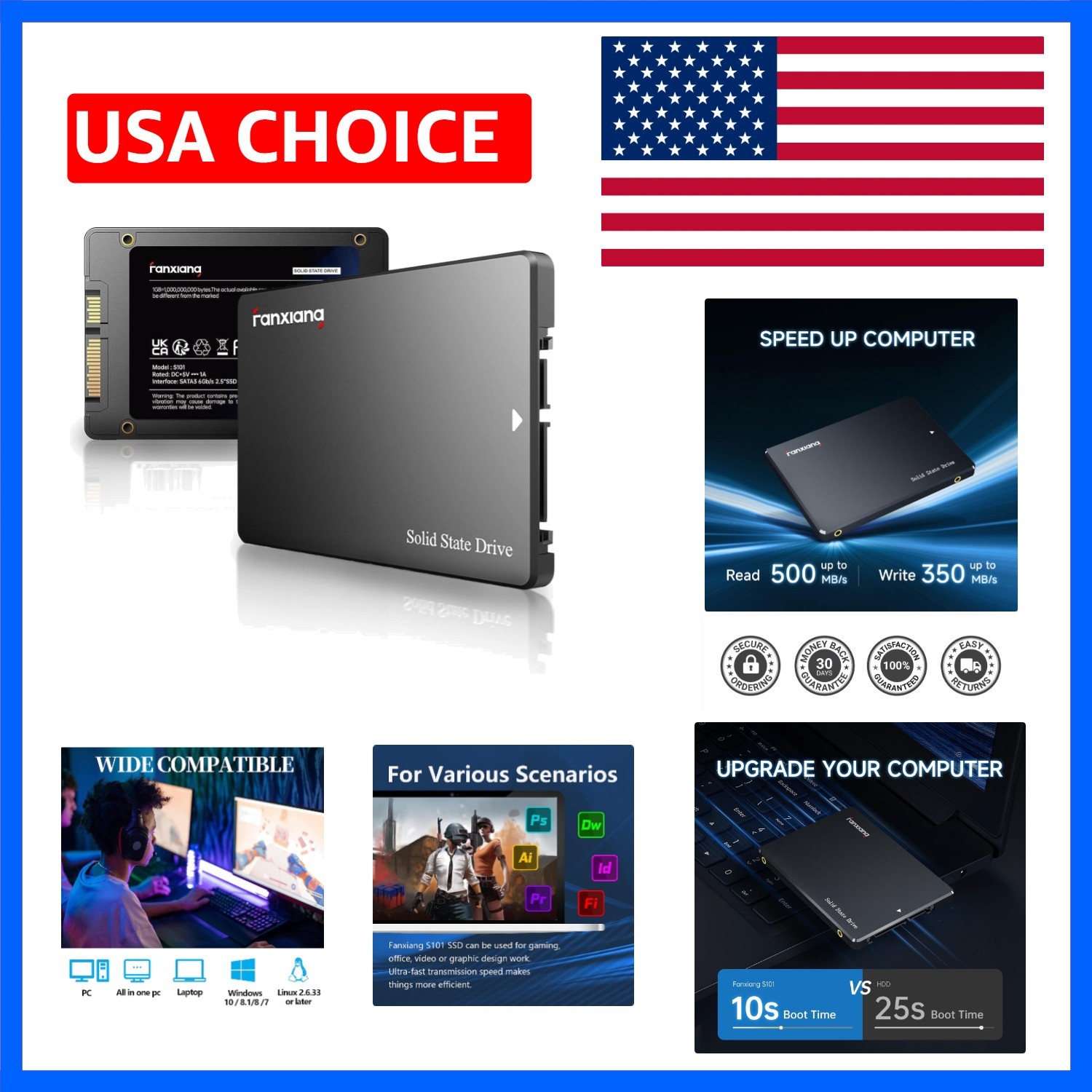 S101 128GB SATA III SSD - Blazing 500MB/s Read Speeds for Laptops & PCs
