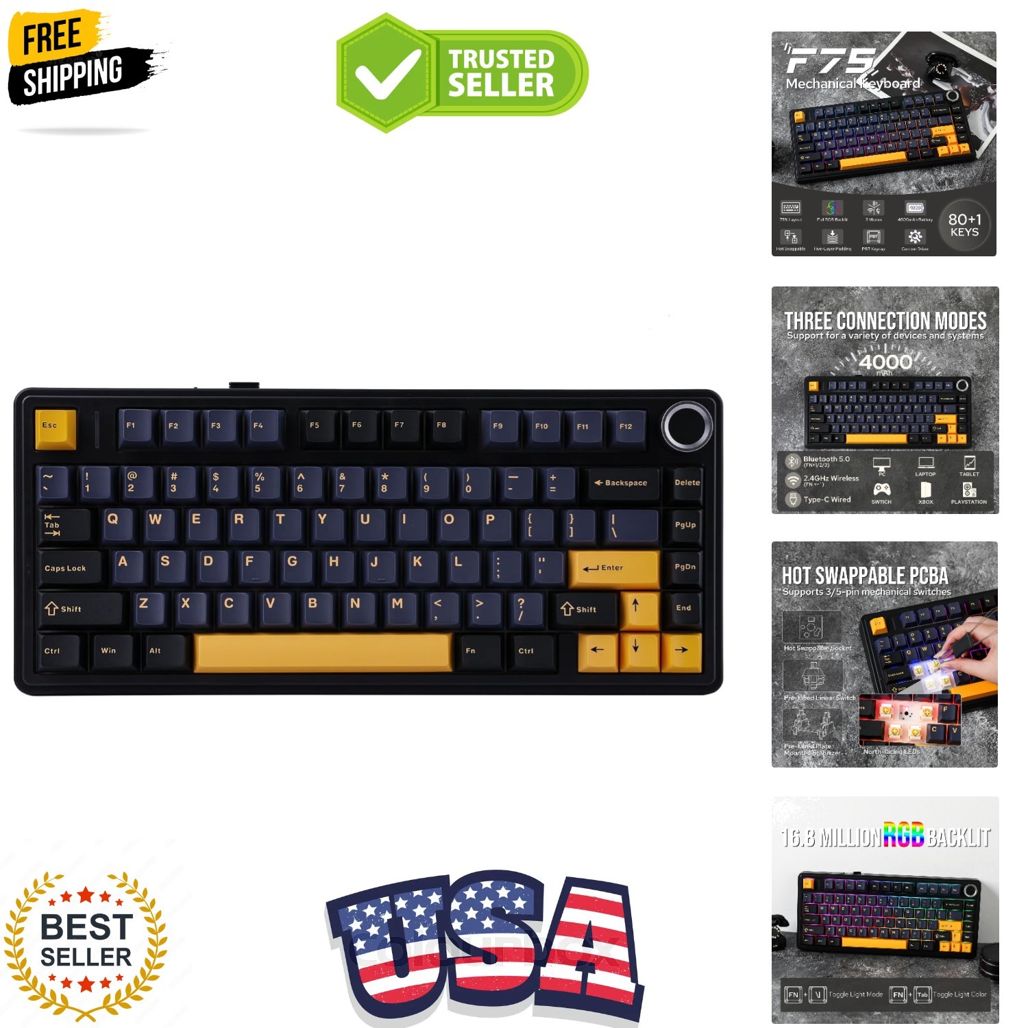 x Aula F75 Gasket Mechanical Keyboard, 75% Wireless Hot Swappable Gaming Keyb...