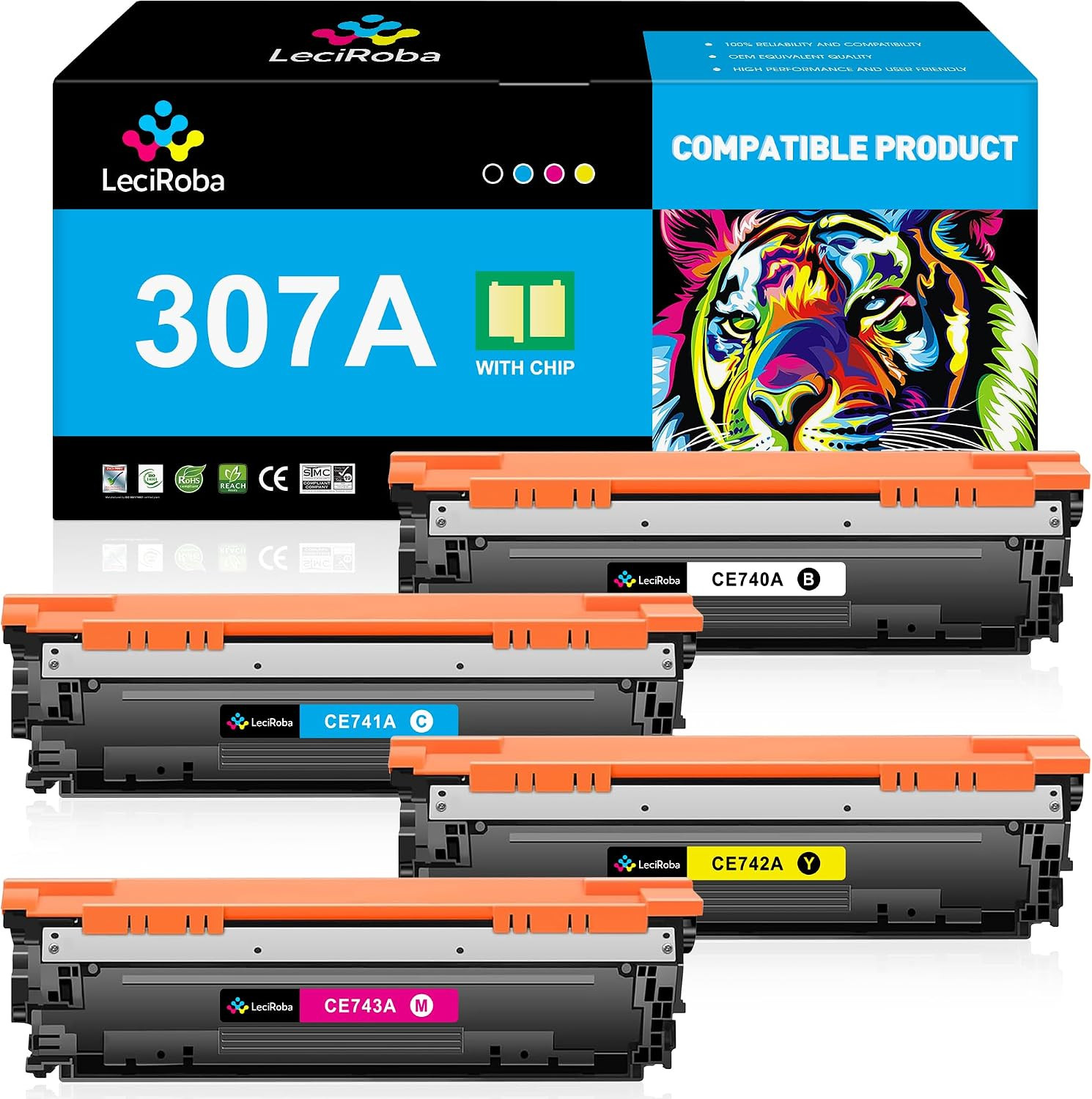 Leciroba 307A Toner Cartridge Replacement for HP 307A CE740A CE741A CE742A CE743