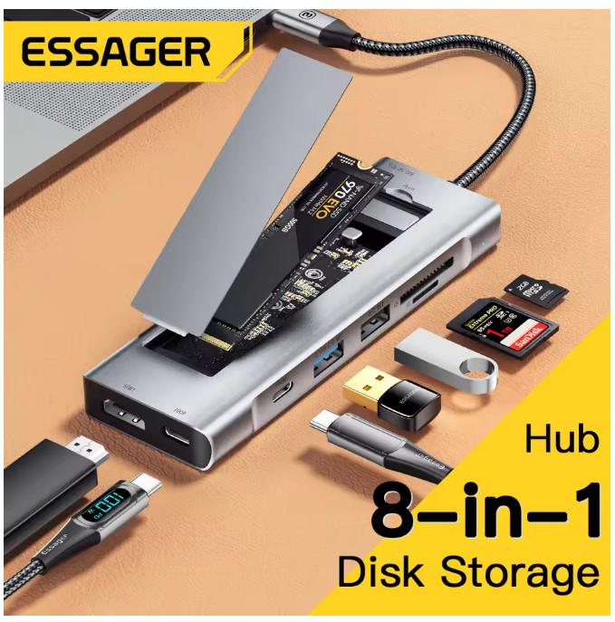 Essager 8-in-1 USB Hub With Disk Storage Function USB Type-c to HDMI-Compatible