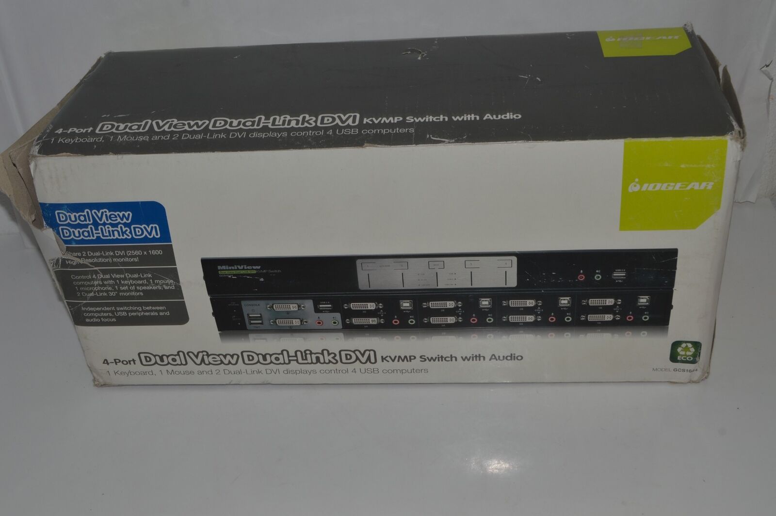 Iogear GCS1644 MiniView 4-Port Dual View Dual-Link DVI KVMP -NEW IN BOX  (TGS14)