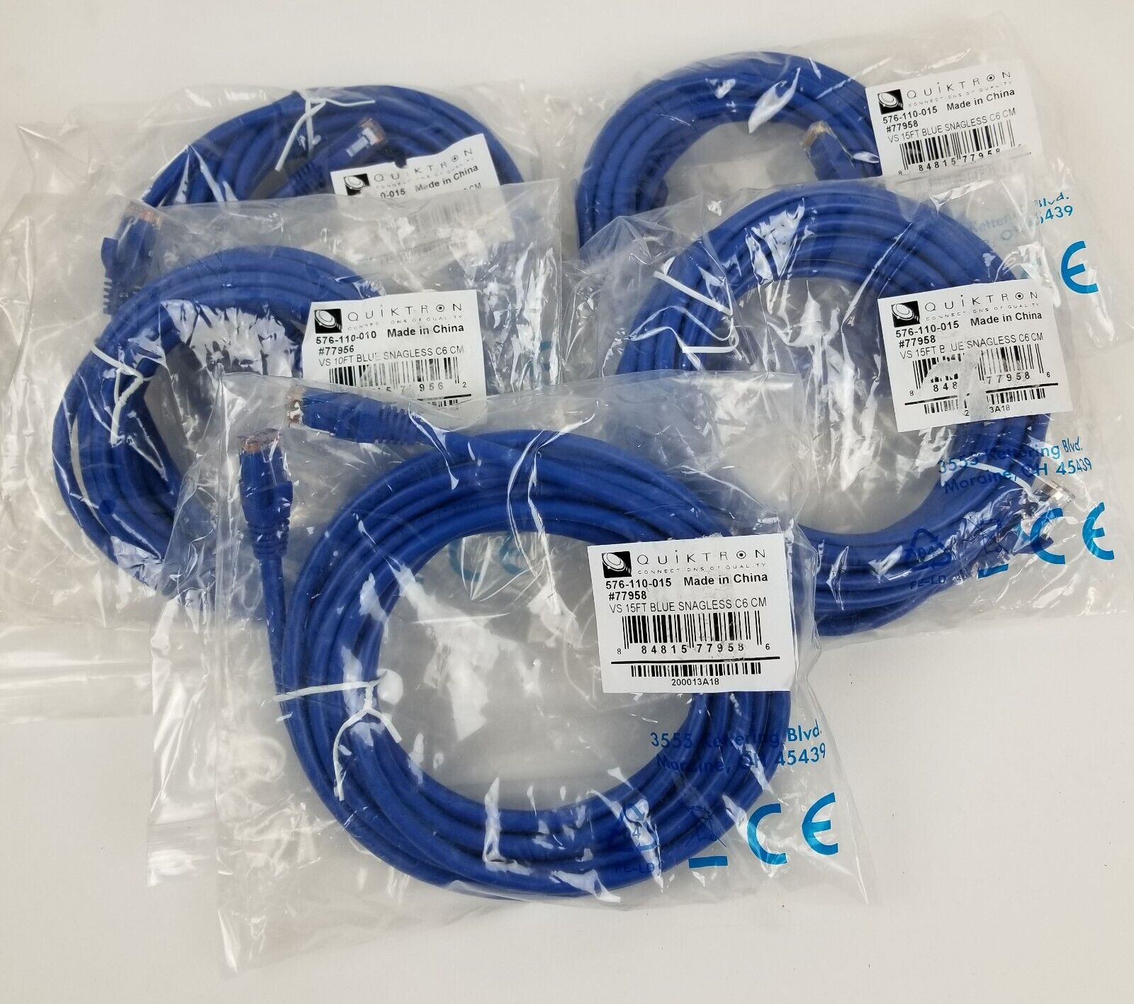 5 Category 6 576-110-015 RJ45 Ethernet Patch Cord Booted 15ft Snagless Quiktron