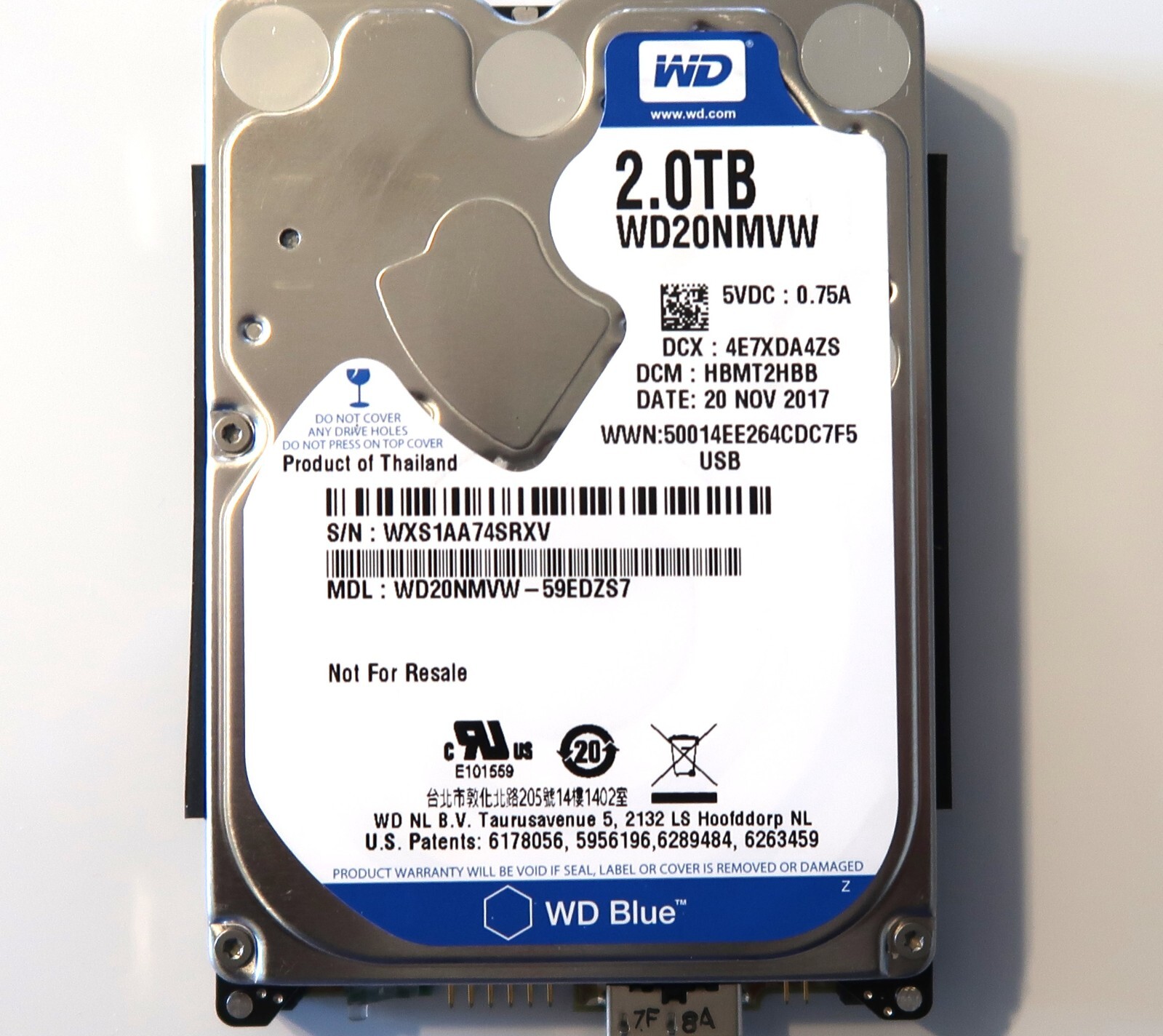 Western Digital WD20NMVW-59EDZS7 (WXS1) HBMT2HBB Thailand 2TB USB 20NOV2017